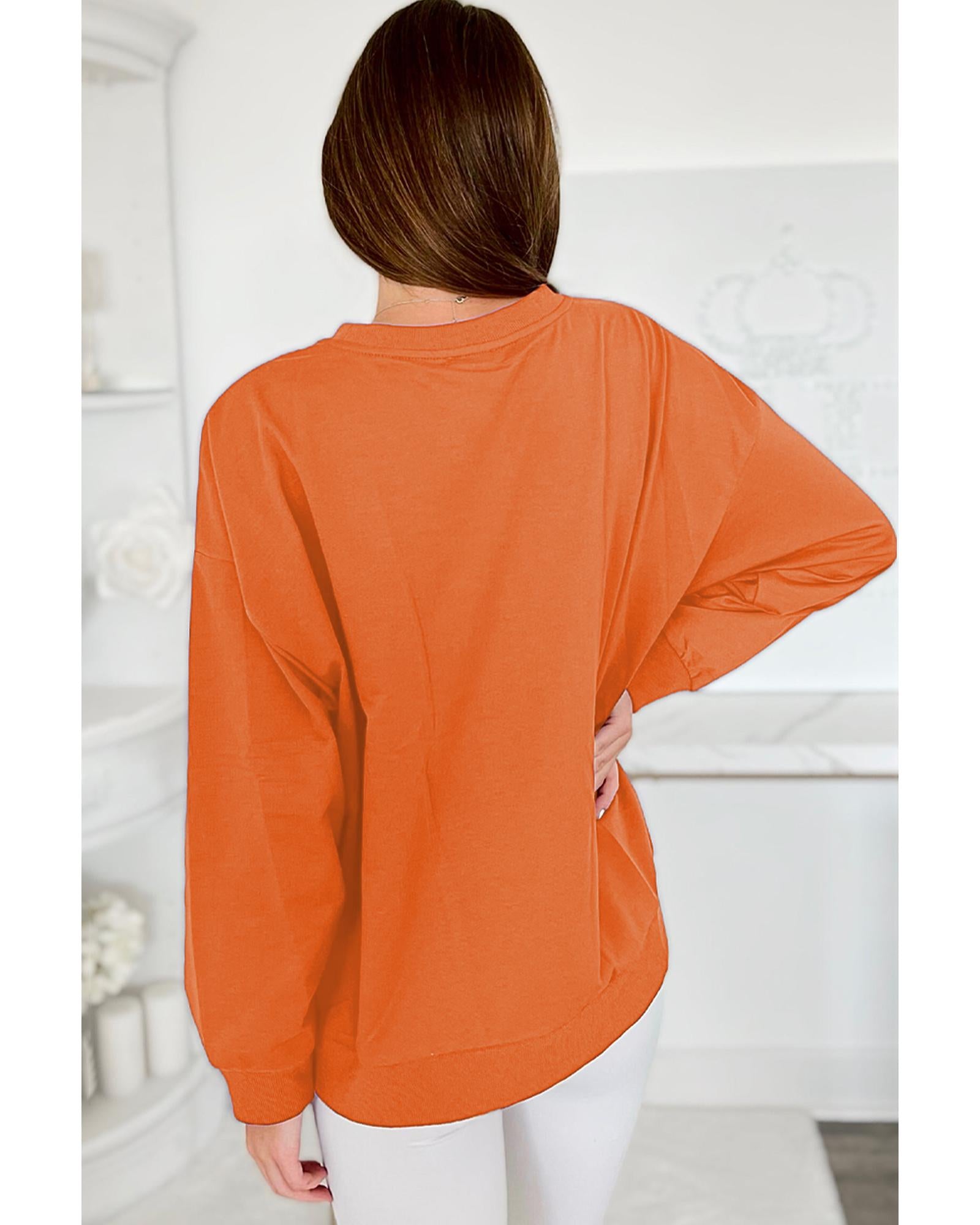 Russet Orange Tinsel Game Day Drop Shoulder Graphic Sweatshirt - M