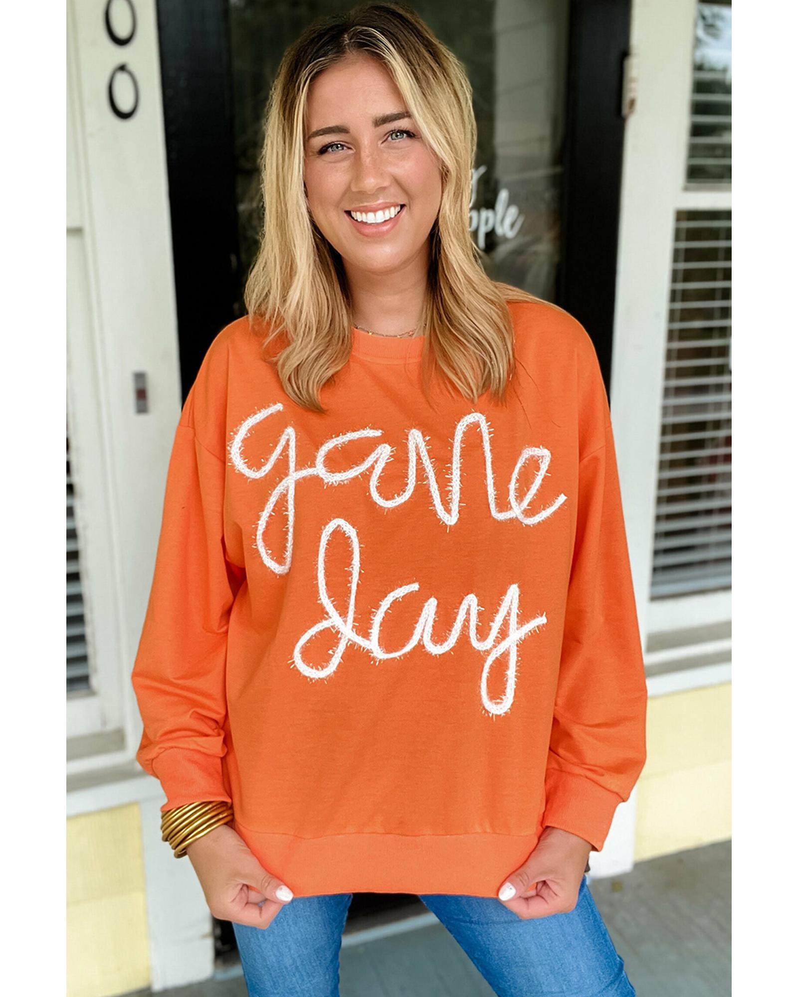 Russet Orange Tinsel Game Day Drop Shoulder Graphic Sweatshirt - M 3