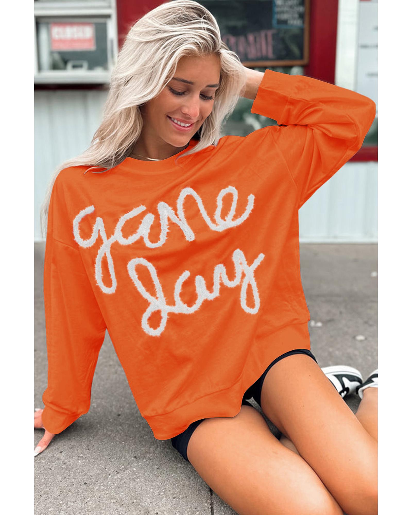 Russet Orange Tinsel Game Day Drop Shoulder Graphic Sweatshirt - M 4