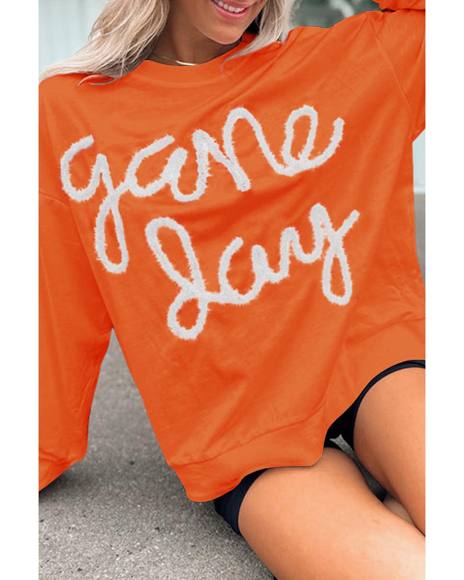 Russet Orange Tinsel Game Day Drop Shoulder Graphic Sweatshirt - XL