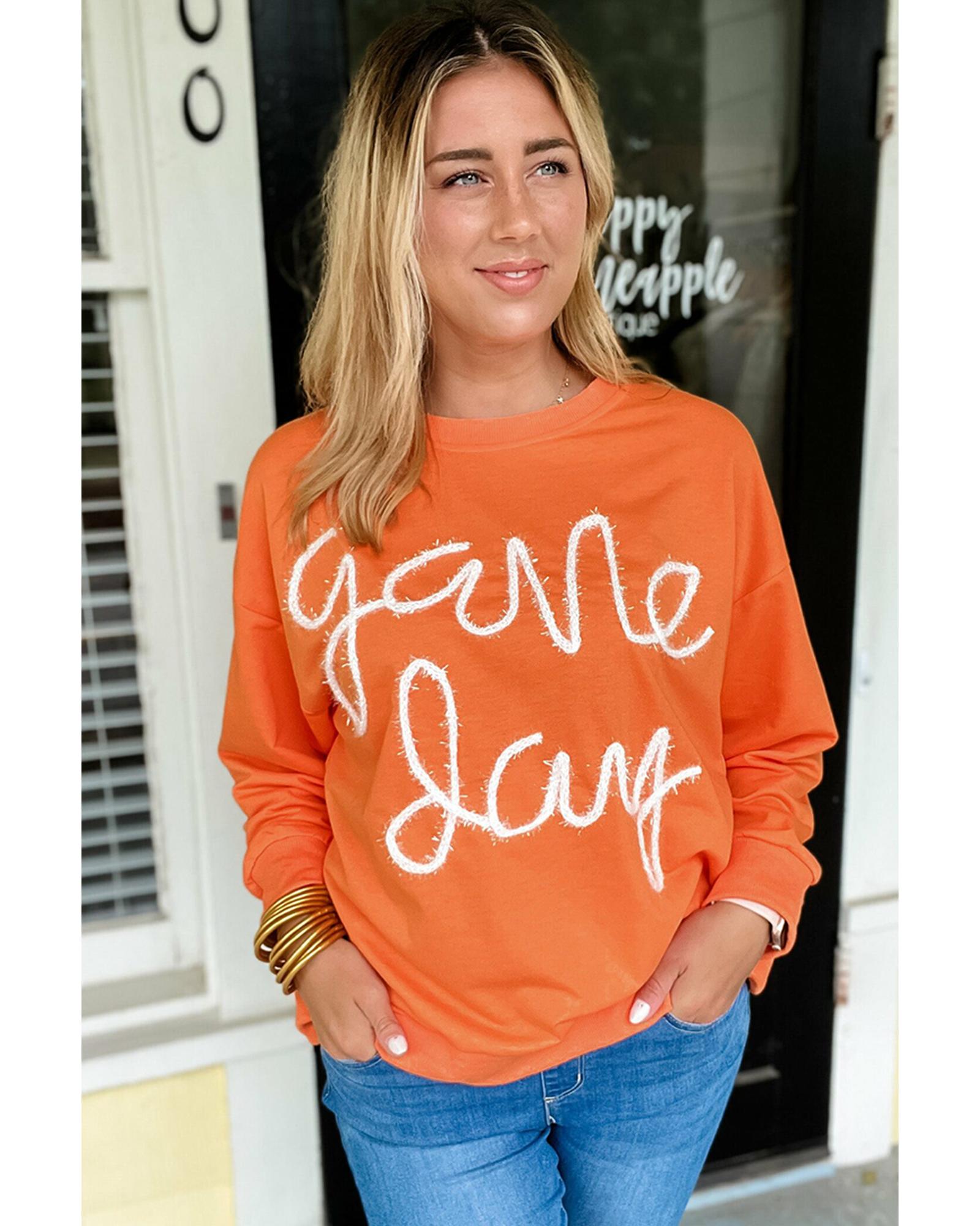 Russet Orange Tinsel Game Day Drop Shoulder Graphic Sweatshirt - XL 5