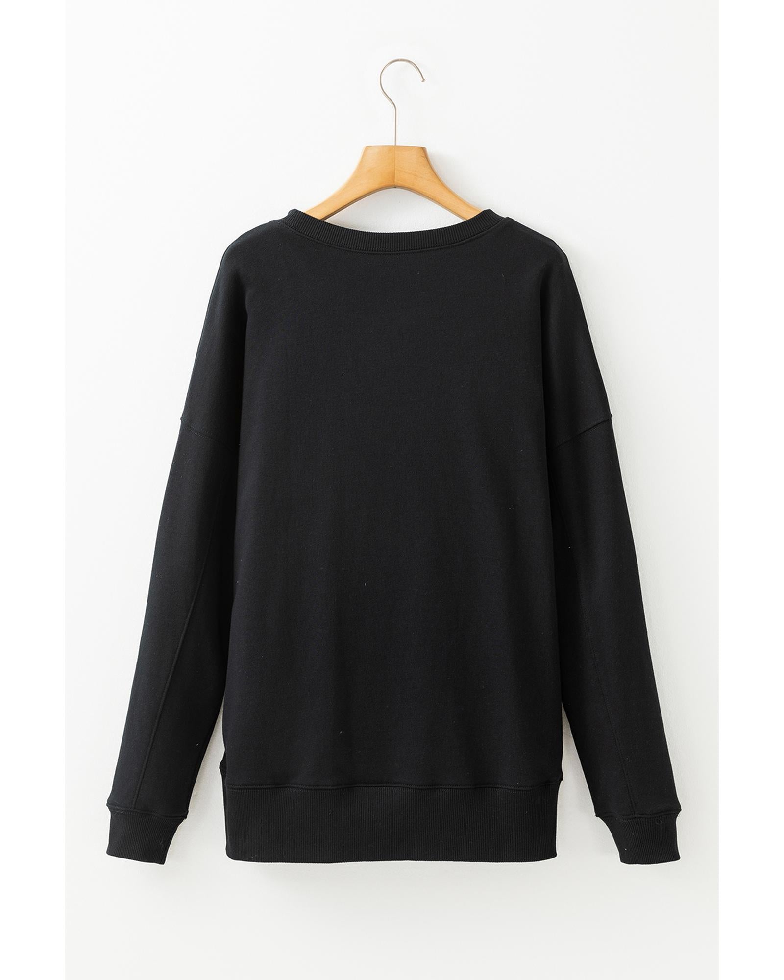 Black Drop Shoulder Crisscross Stitching Pocketed Loose Sweatshirt - L 3