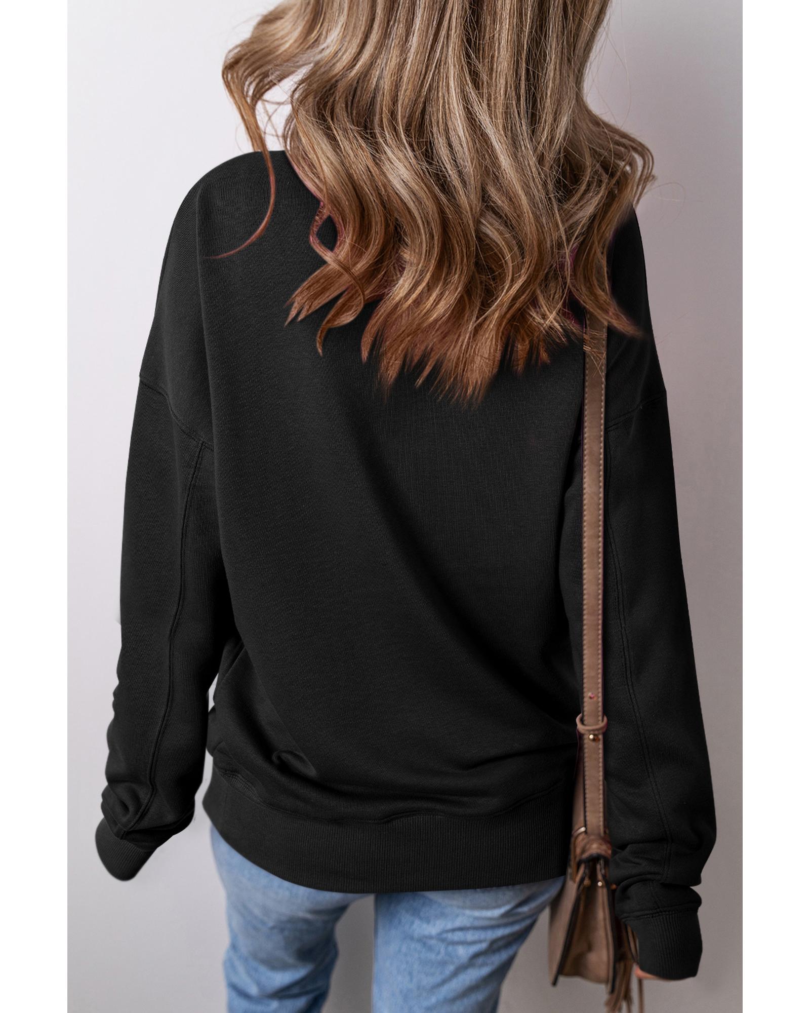 Black Drop Shoulder Crisscross Stitching Pocketed Loose Sweatshirt - L 6