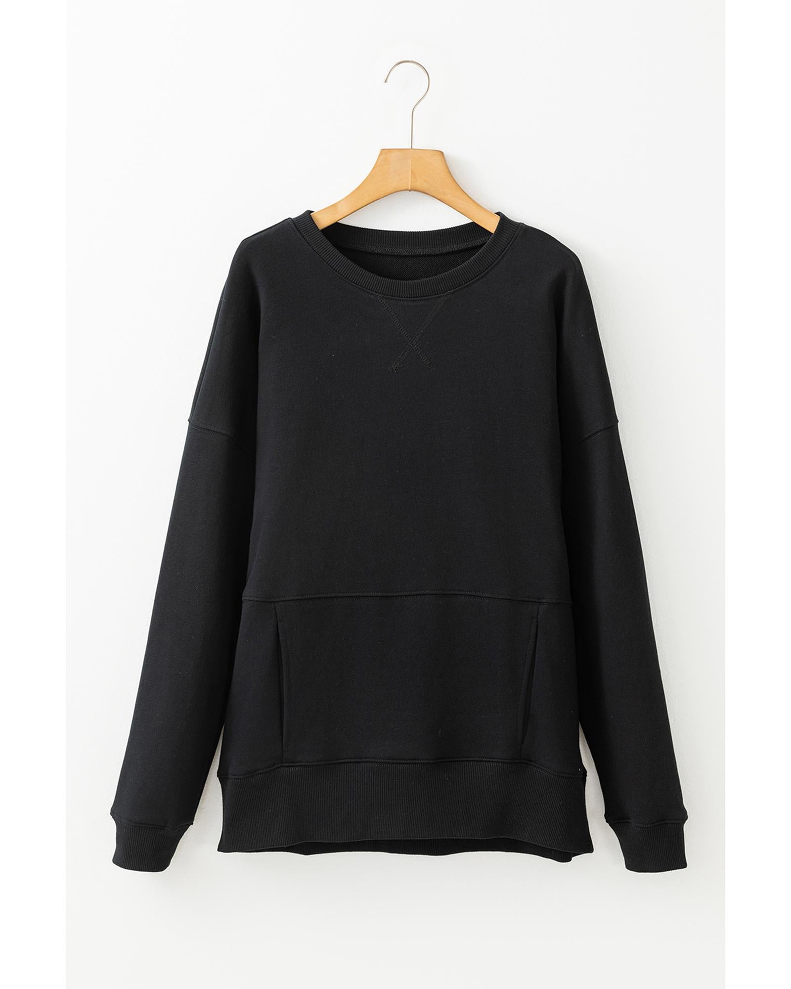 Black Drop Shoulder Crisscross Stitching Pocketed Loose Sweatshirt - L 8
