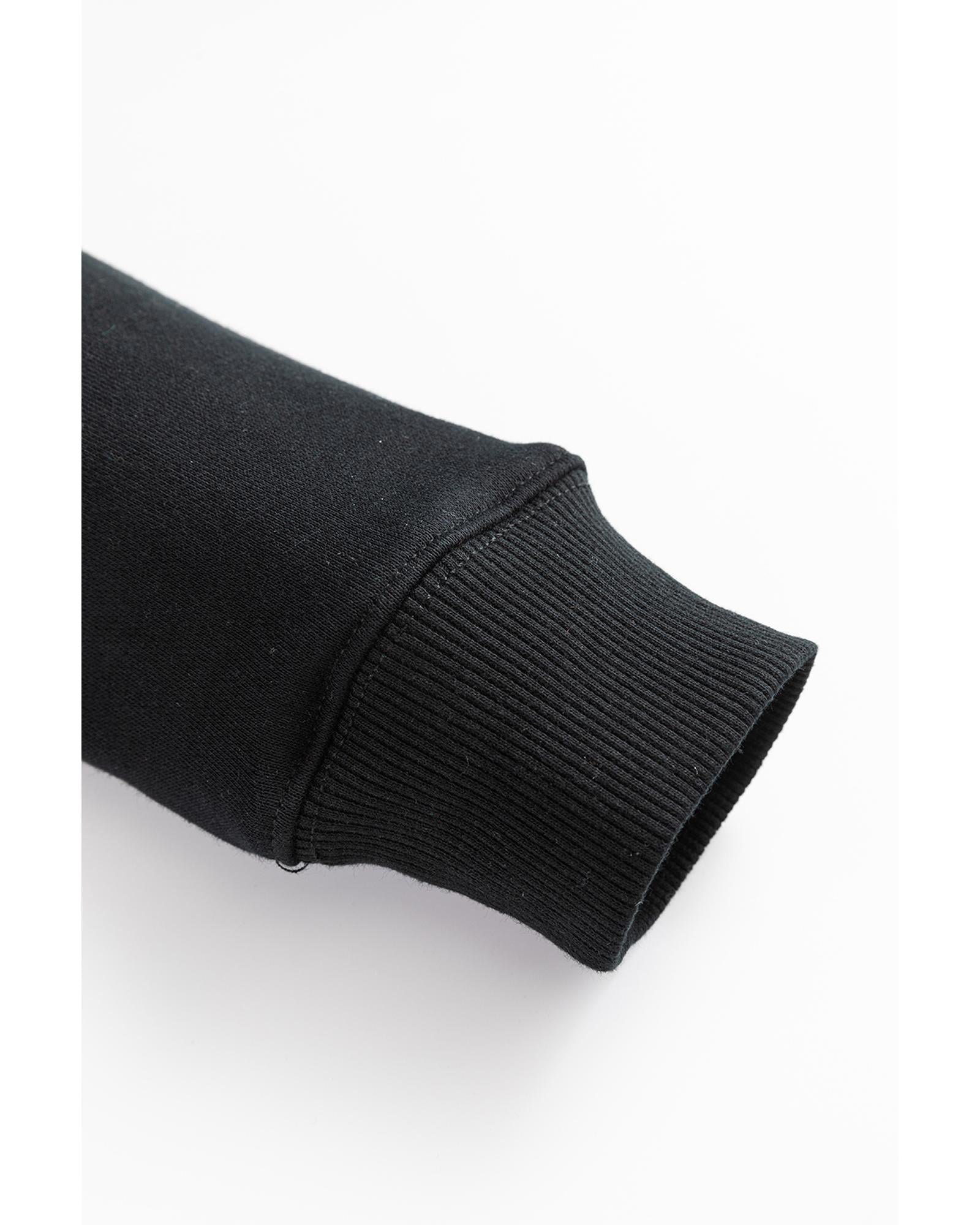 Black Drop Shoulder Crisscross Stitching Pocketed Loose Sweatshirt - M 4