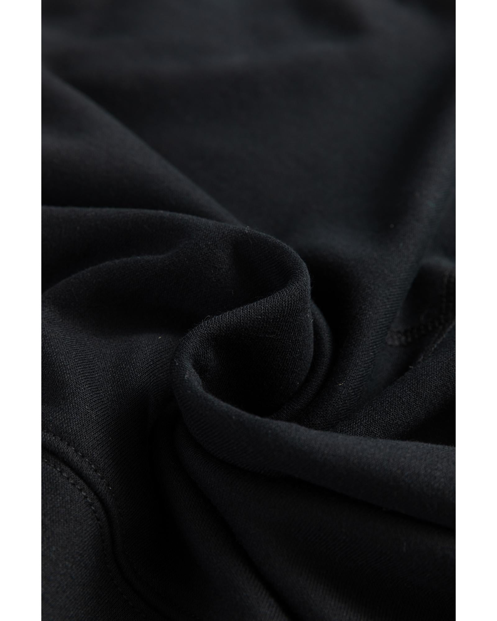 Black Drop Shoulder Crisscross Stitching Pocketed Loose Sweatshirt - M 6
