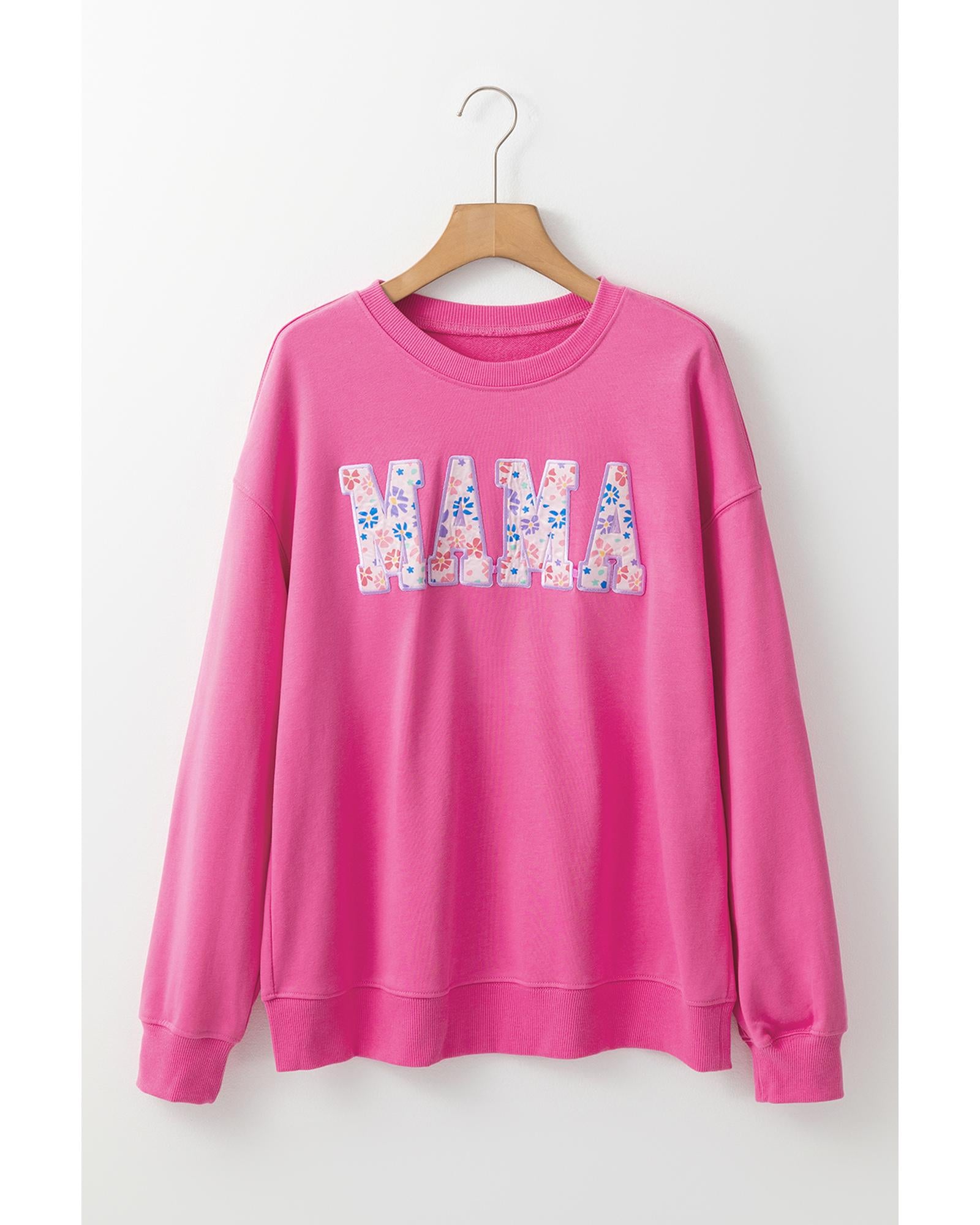 Rose Red Floral MAMA Embroidered Graphic Pullover Sweatshirt - L 6