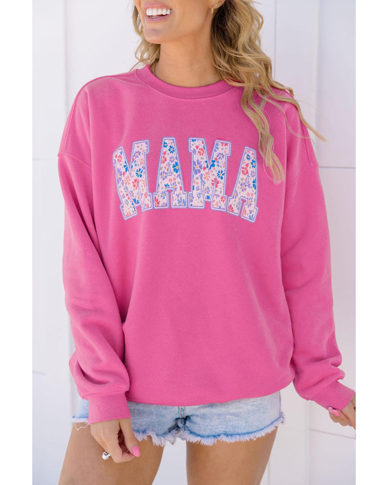 Rose Red Floral MAMA Embroidered Graphic Pullover Sweatshirt - M