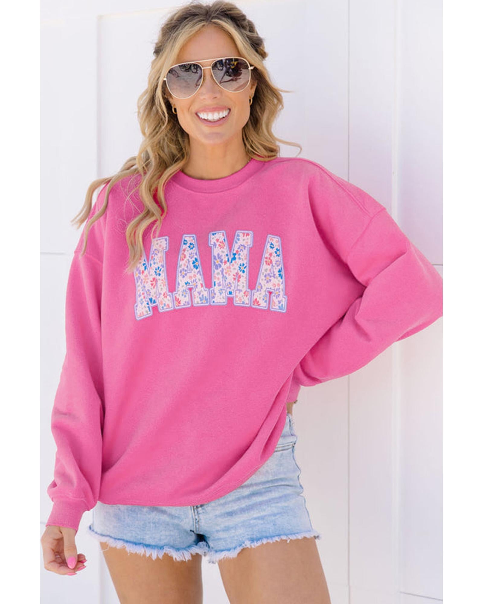 Rose Red Floral MAMA Embroidered Graphic Pullover Sweatshirt - S 4
