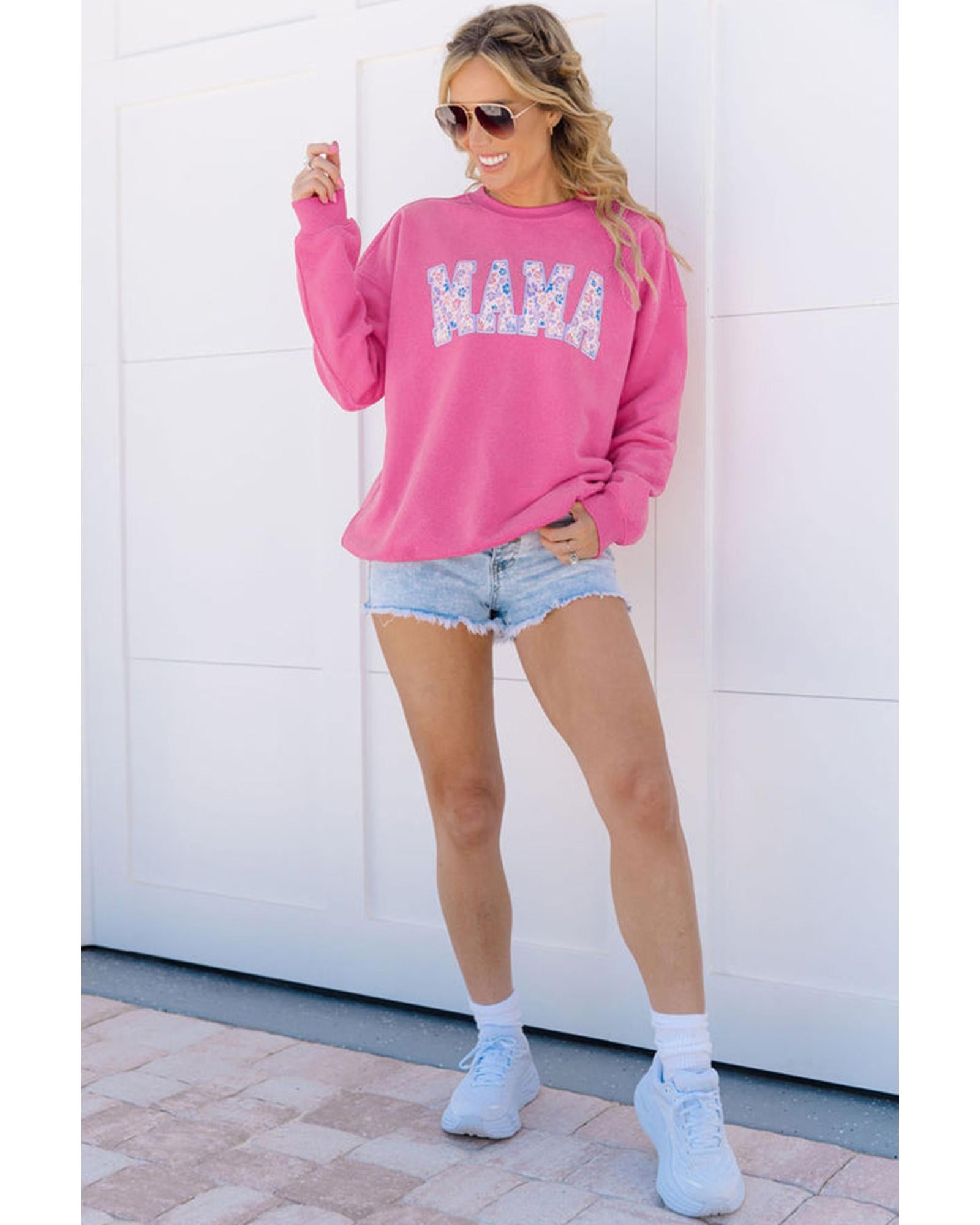 Rose Red Floral MAMA Embroidered Graphic Pullover Sweatshirt - S 5