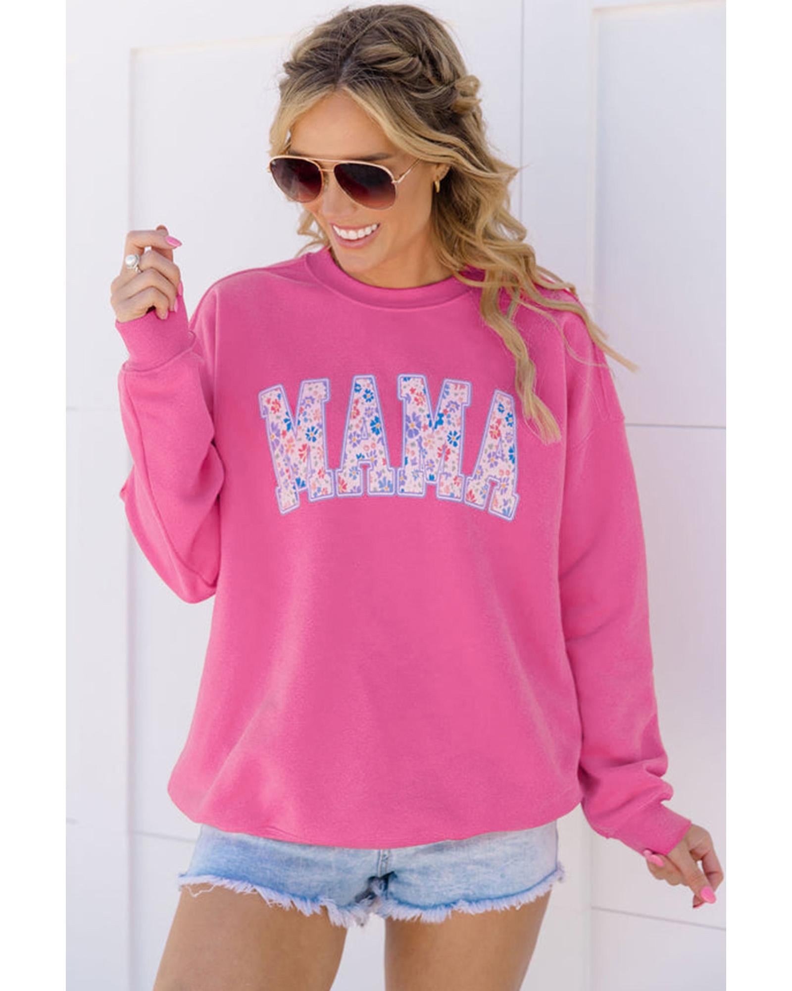 Rose Red Floral MAMA Embroidered Graphic Pullover Sweatshirt - XL 8