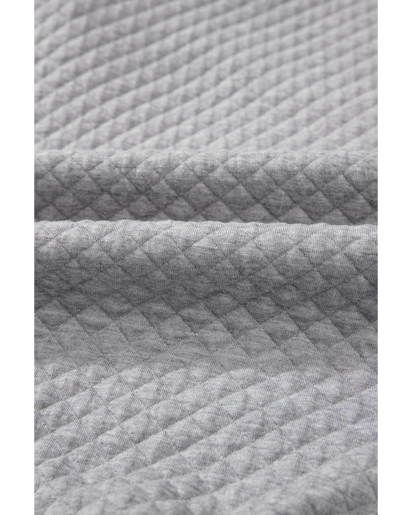 Light Grey Textured Colorblock Edge Buttoned Collar Sweatshirt - L