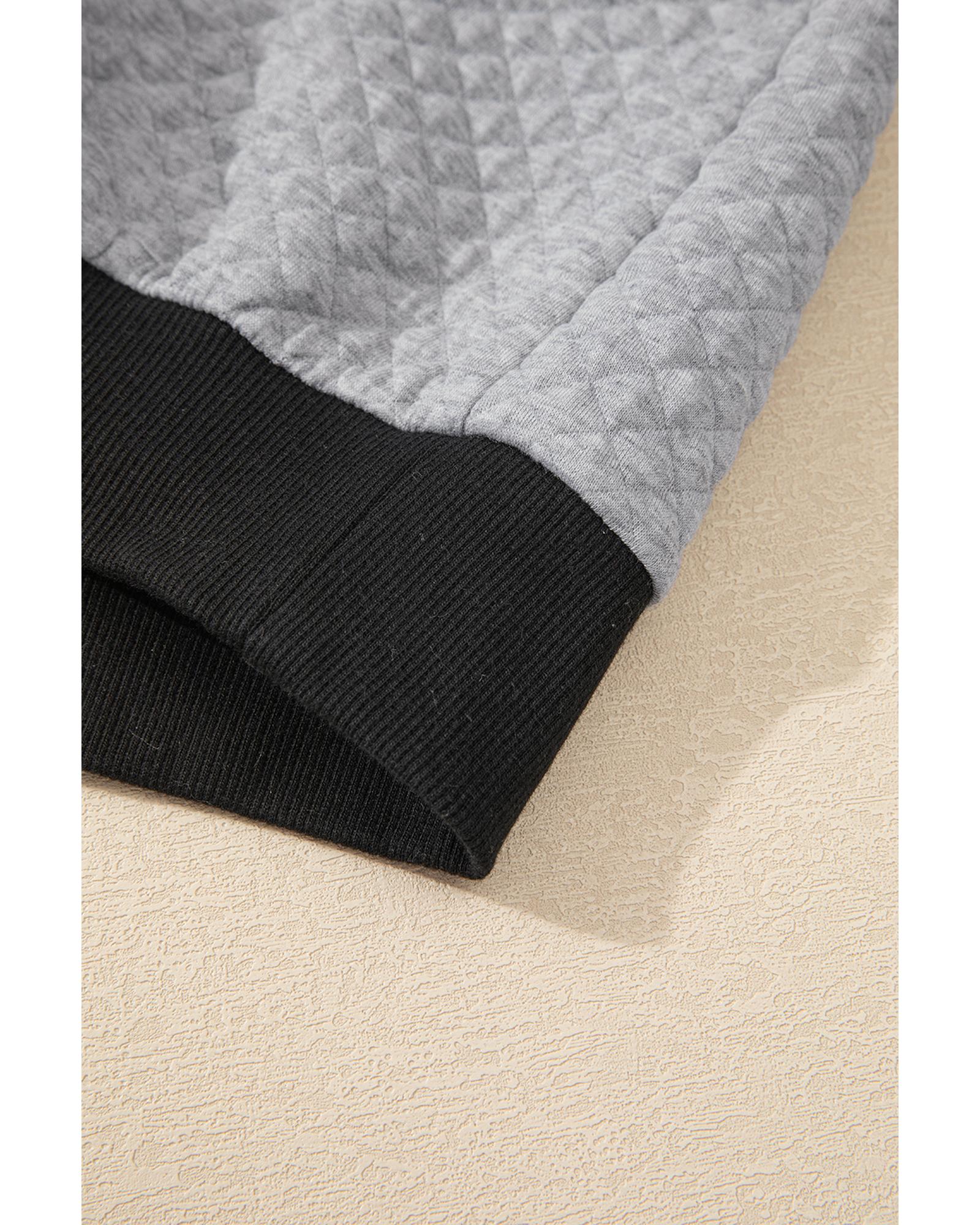 Light Grey Textured Colorblock Edge Buttoned Collar Sweatshirt - XL 7
