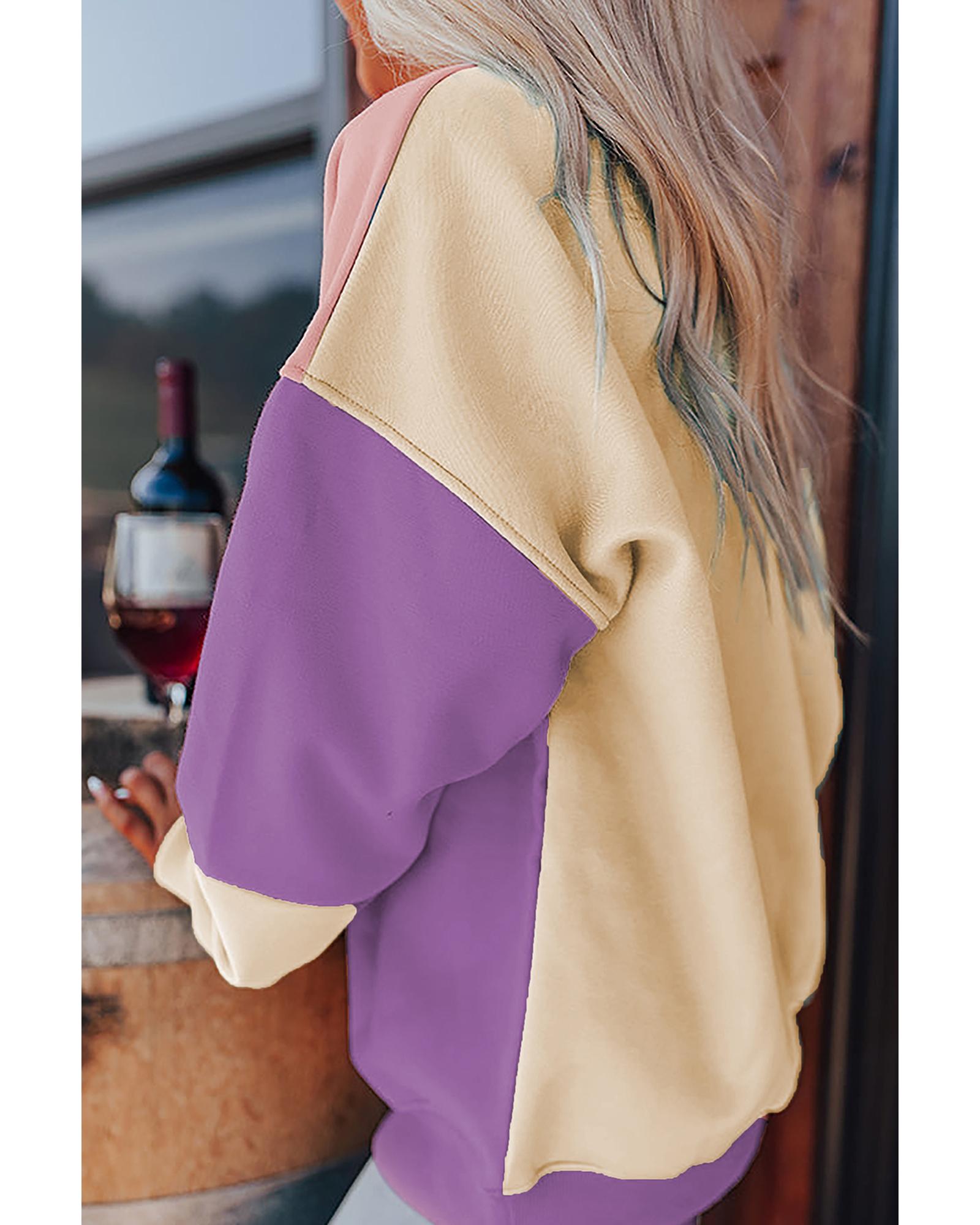 Meadow Mauve Colorblock Patchwork Drop Shoulder Sweatshirt - M 3