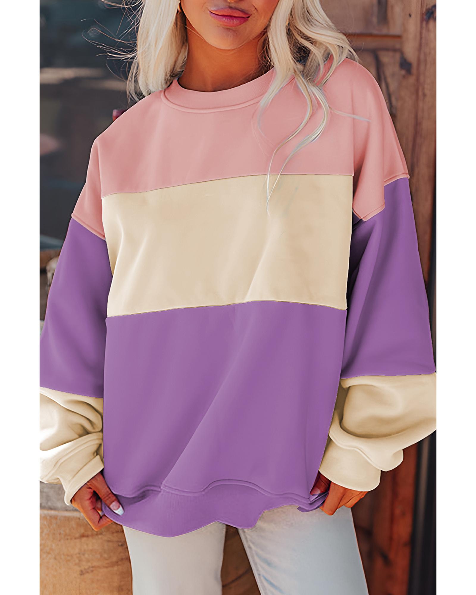Meadow Mauve Colorblock Patchwork Drop Shoulder Sweatshirt - M 4