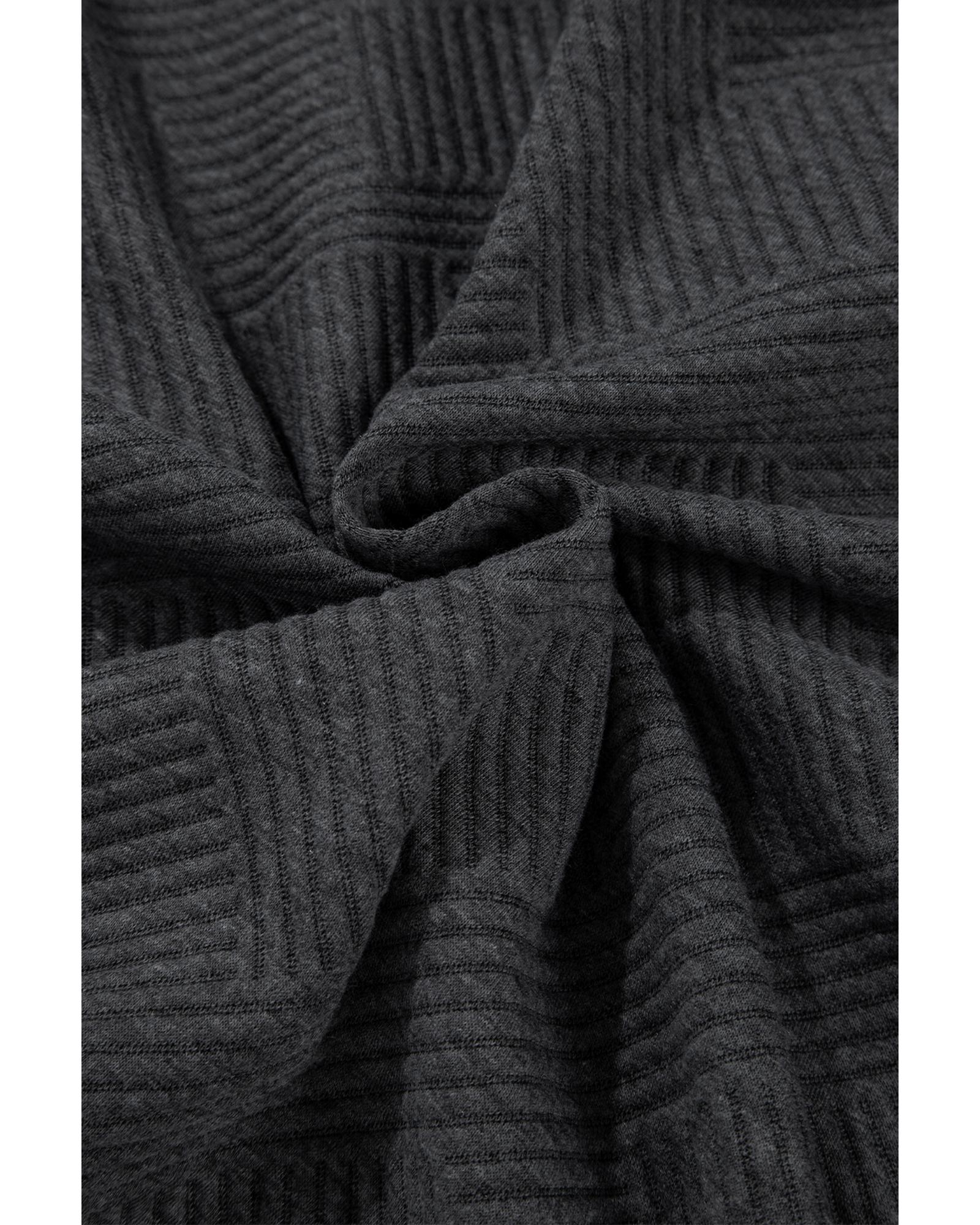 Gray Textured Color Block Kangaroo Pocket Drop Shoulder Hoodie - S 6