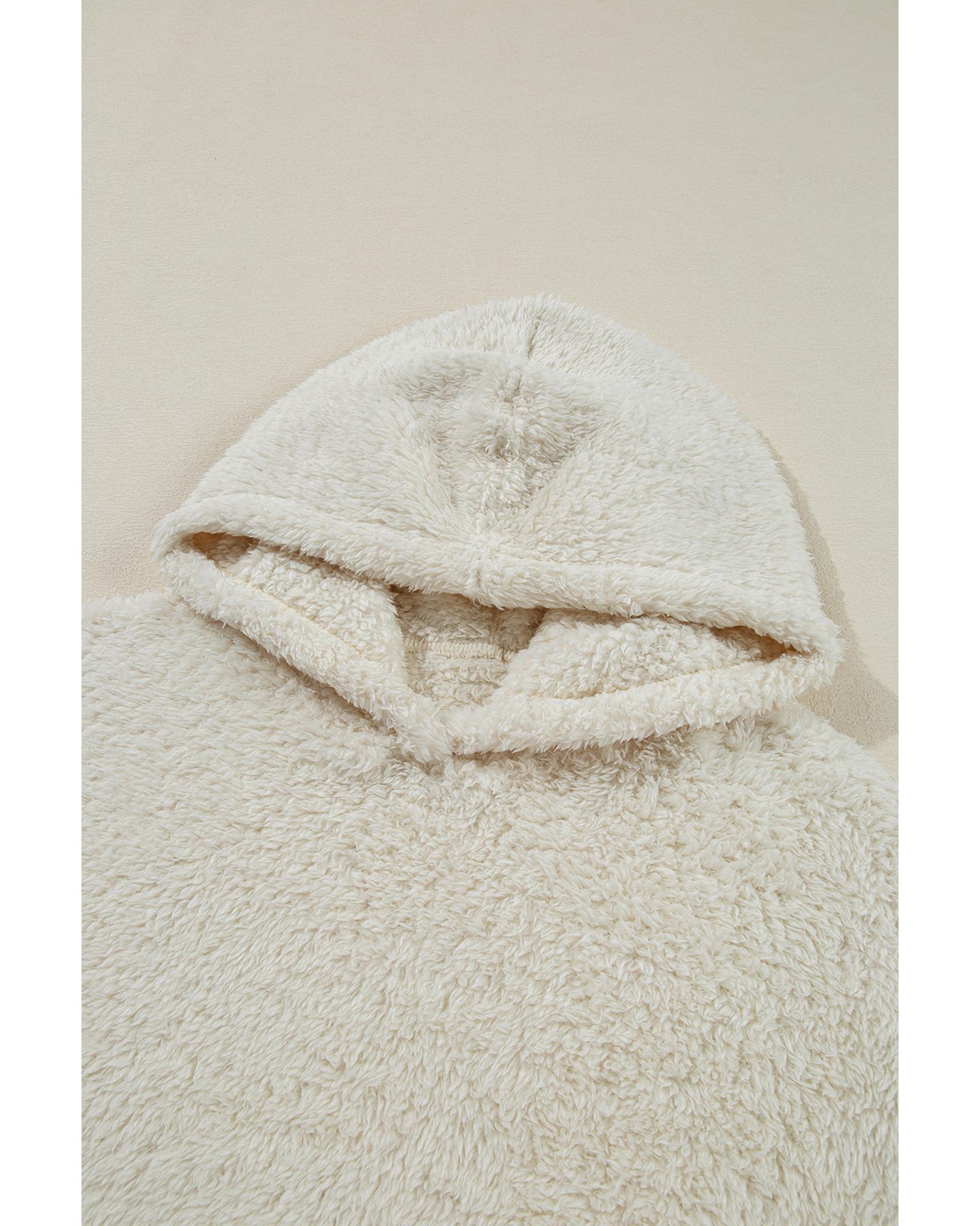 White Contrast Ribbed Edge Plush Hoodie - M 7