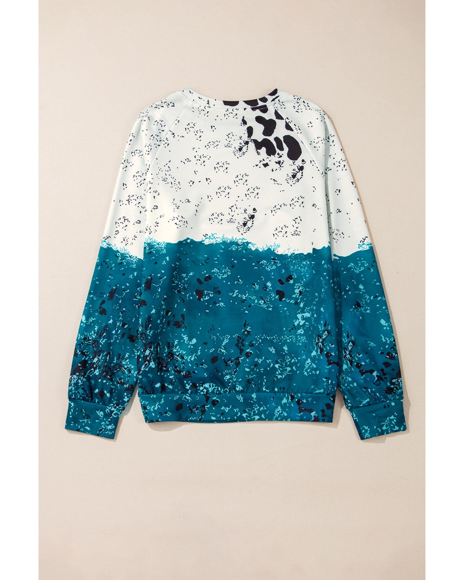 Blue Tie Dye Cow Color Block Pullover Sweatshirt - M 4