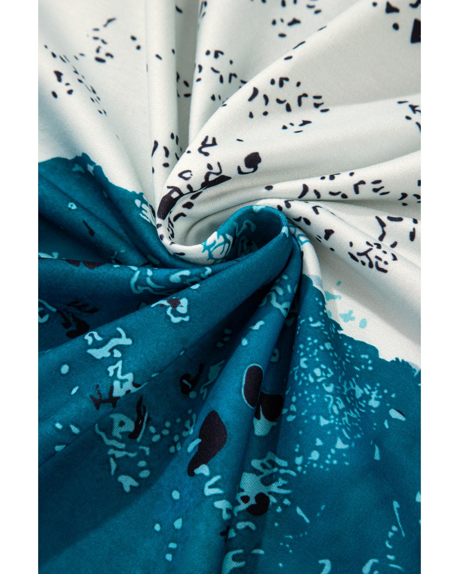 Blue Tie Dye Cow Color Block Pullover Sweatshirt - M 5