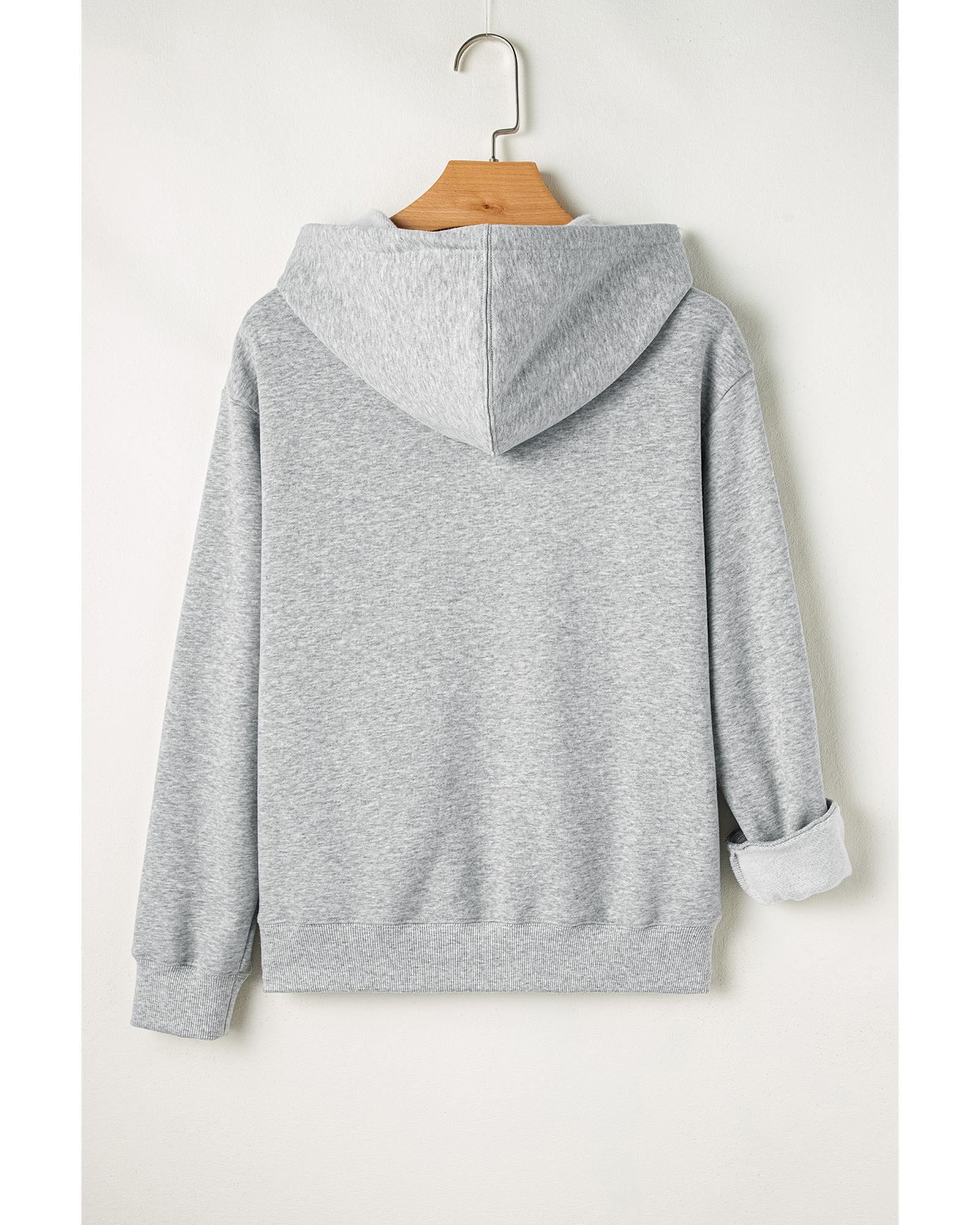 Light Grey Solid Color Fleece Lined Drawstring Hoodie with Pocket - L 8