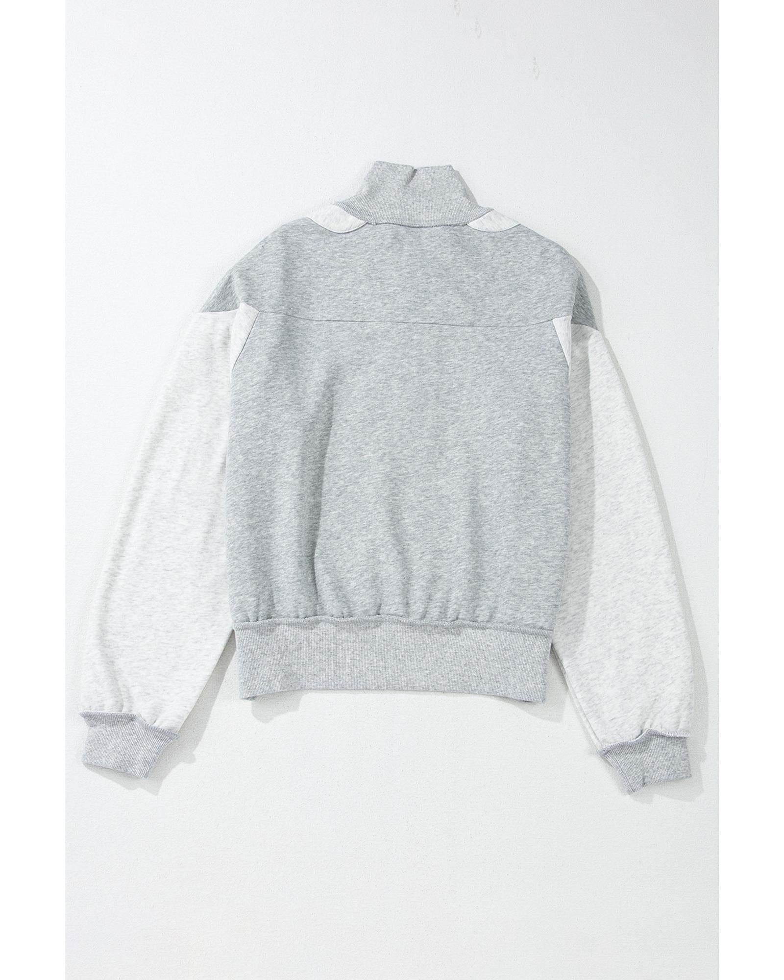Gray Half Zipper Collared Drop Shoulder Side Slits Sweatshirt - XL