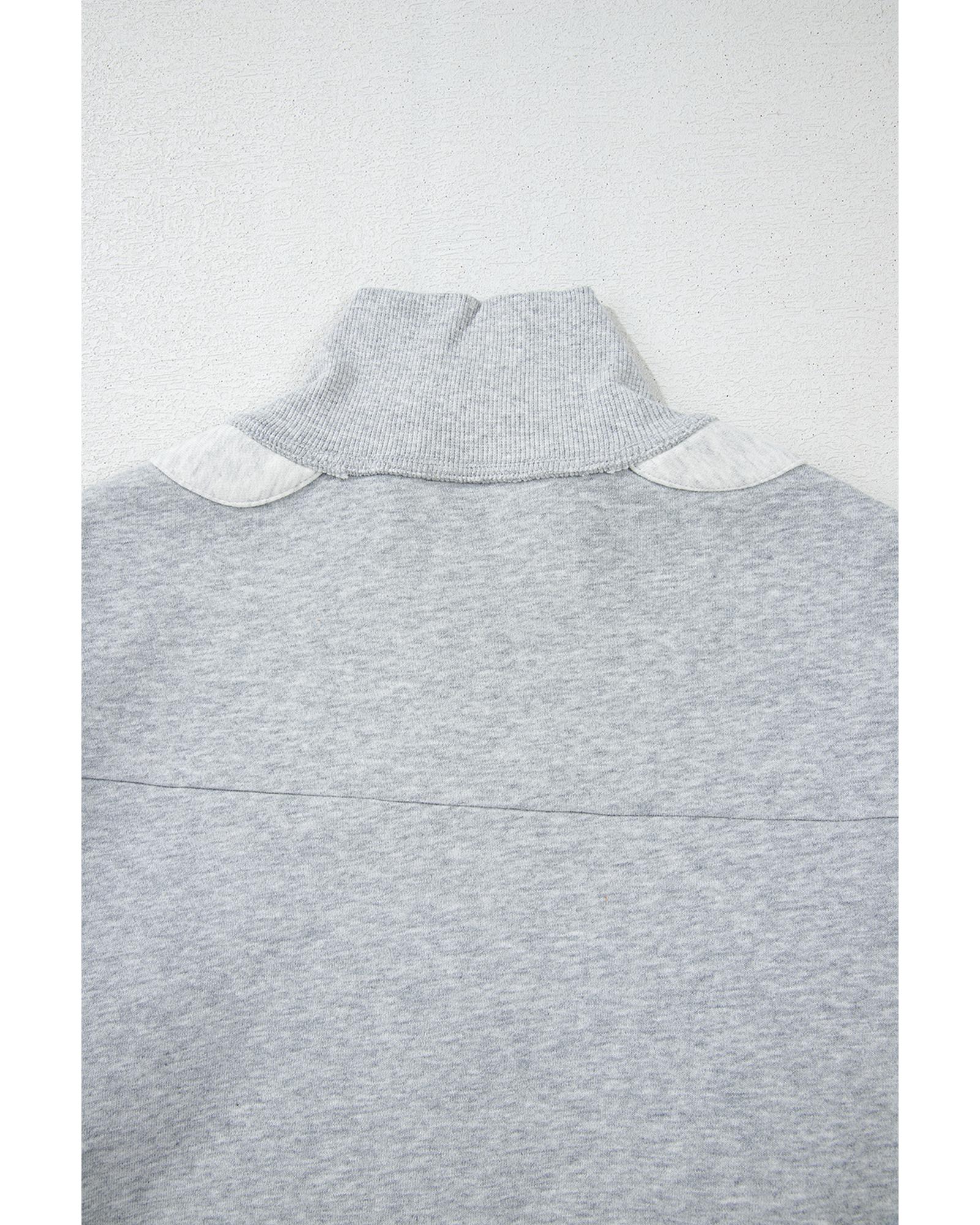 Gray Half Zipper Collared Drop Shoulder Side Slits Sweatshirt - XL 3