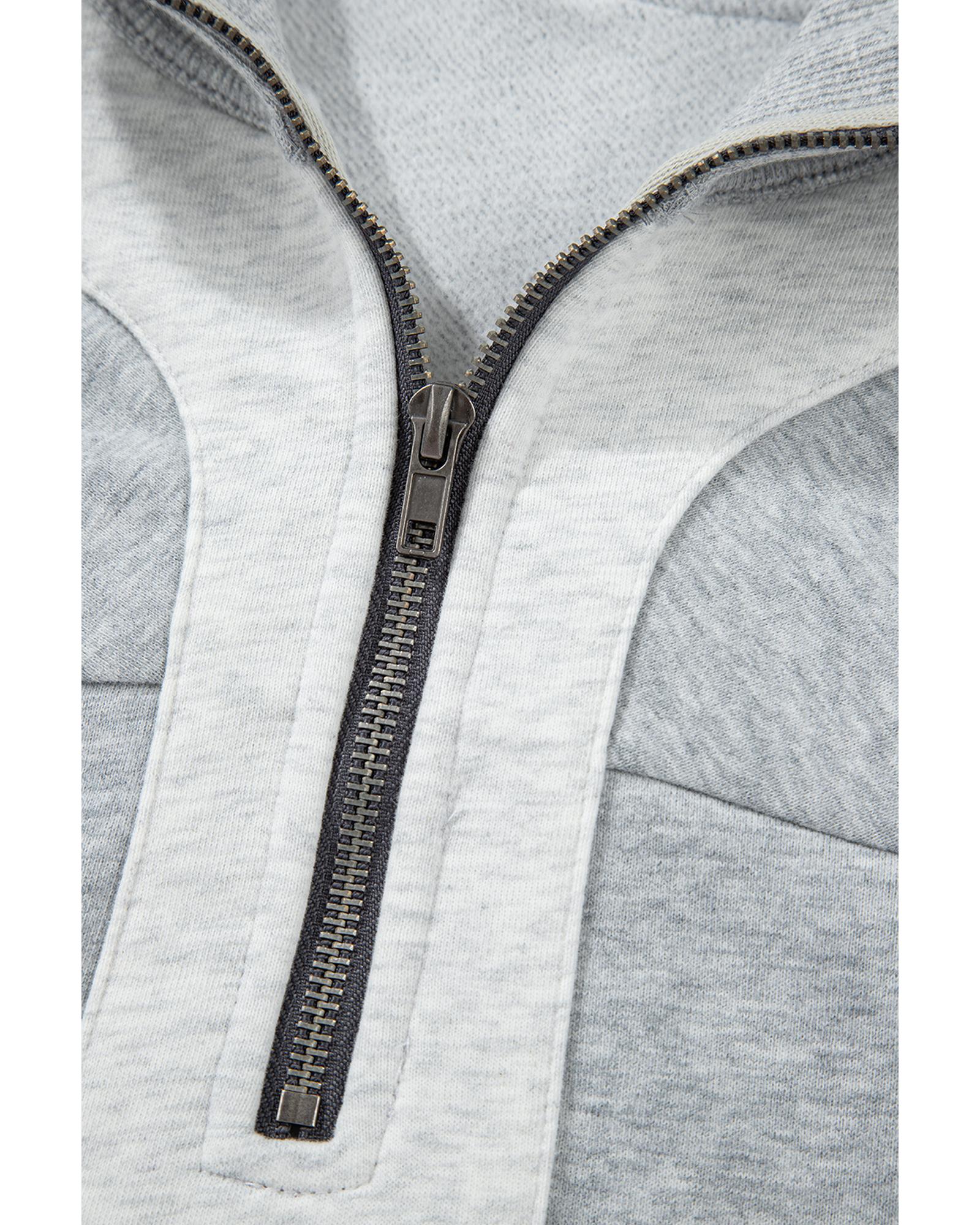 Gray Half Zipper Collared Drop Shoulder Side Slits Sweatshirt - XL 7