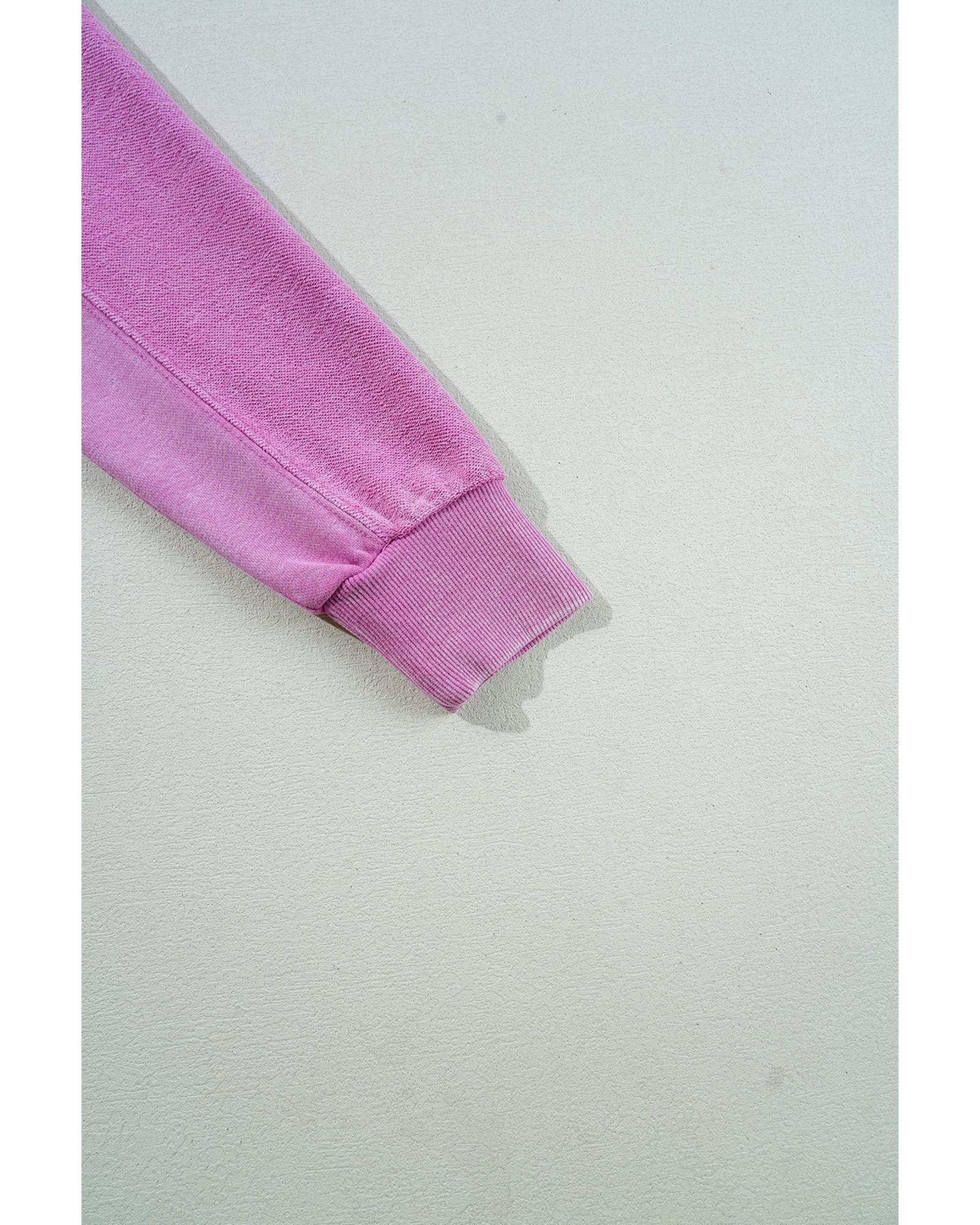 Bright Pink Solid Color Notched Neck Drop Shoulder Sweatshirt - 2XL 3