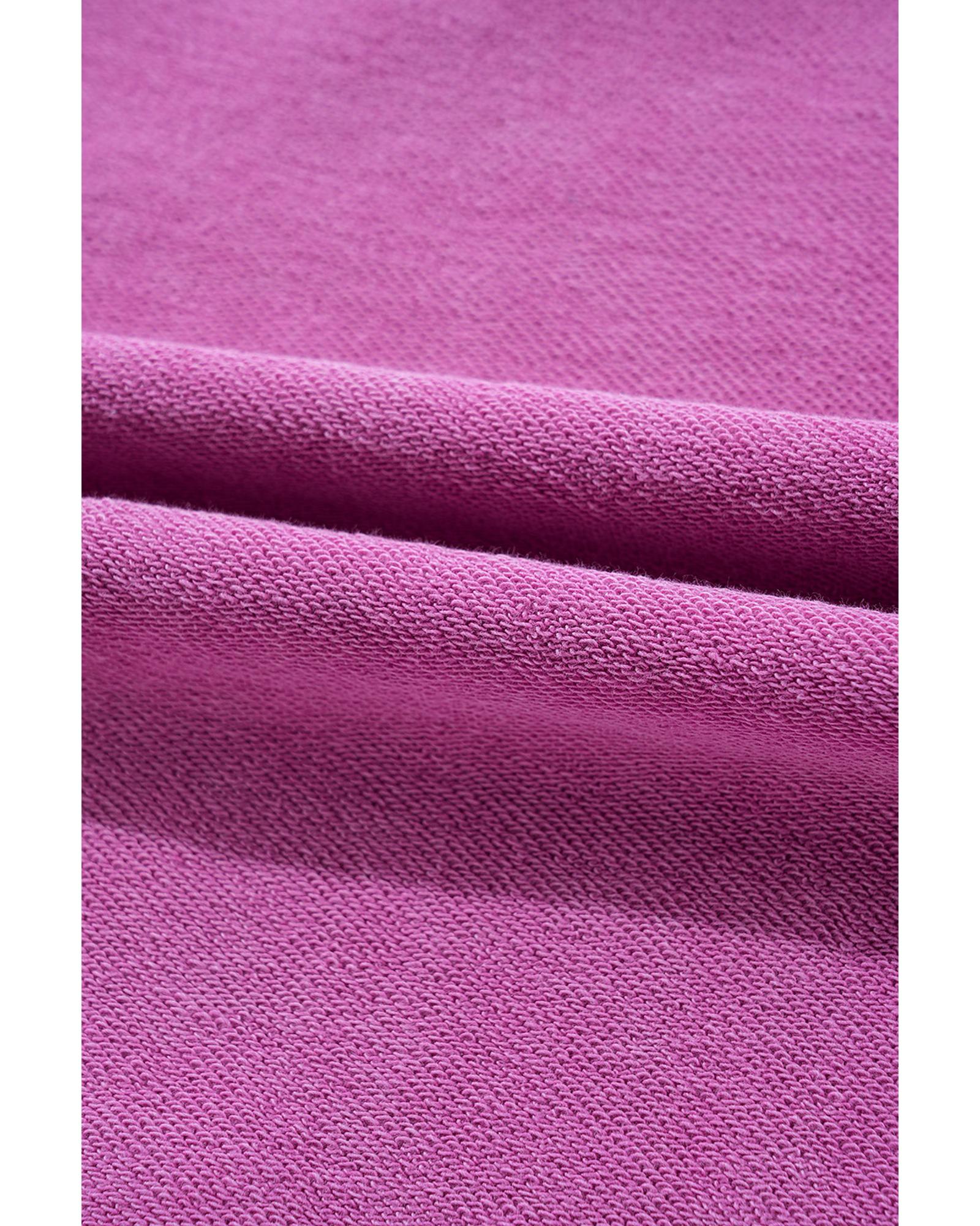 Bright Pink Solid Color Notched Neck Drop Shoulder Sweatshirt - 2XL 6