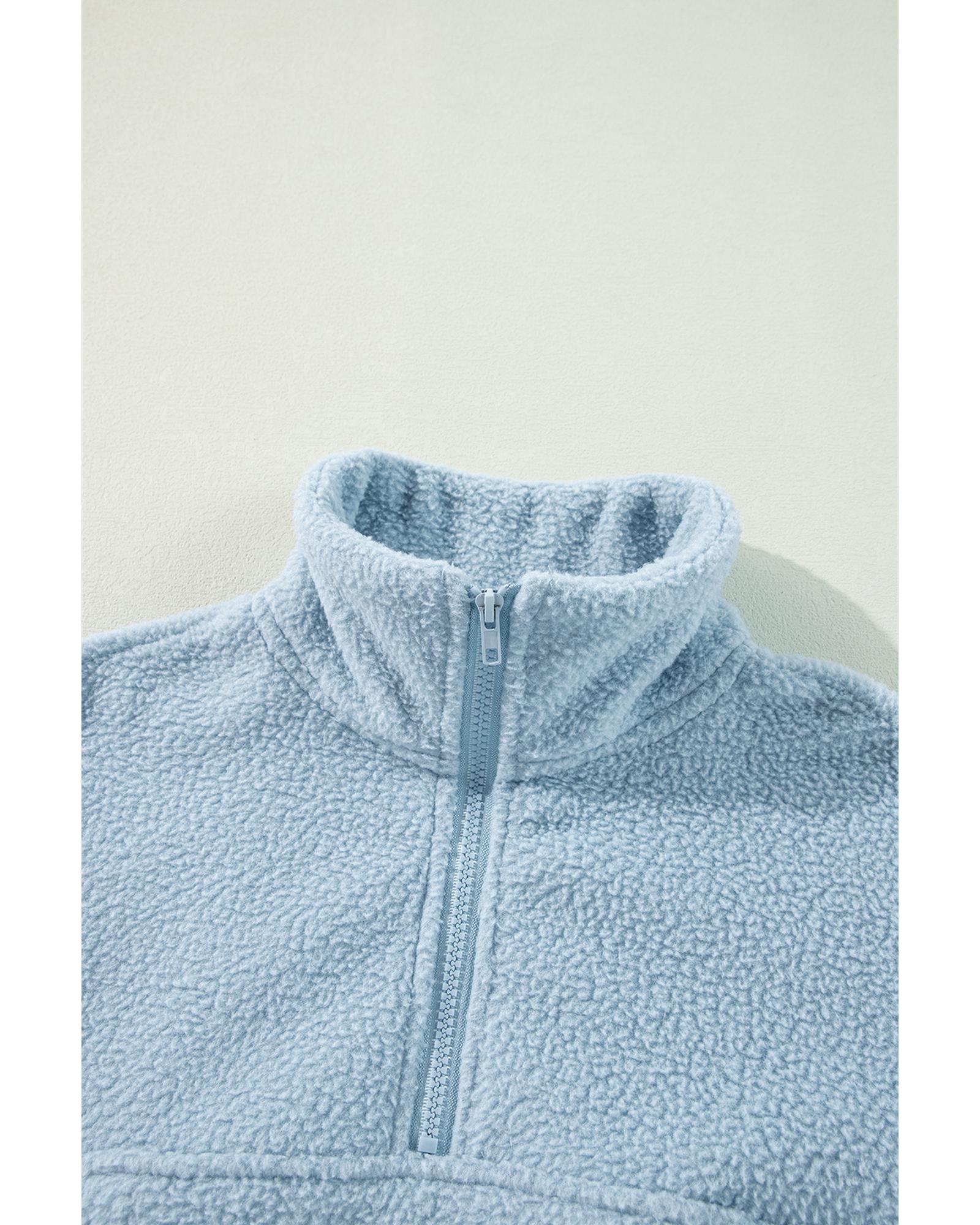 Myosotis Collared Zipper Drop Shoulder Fleece Sweatshirt - L