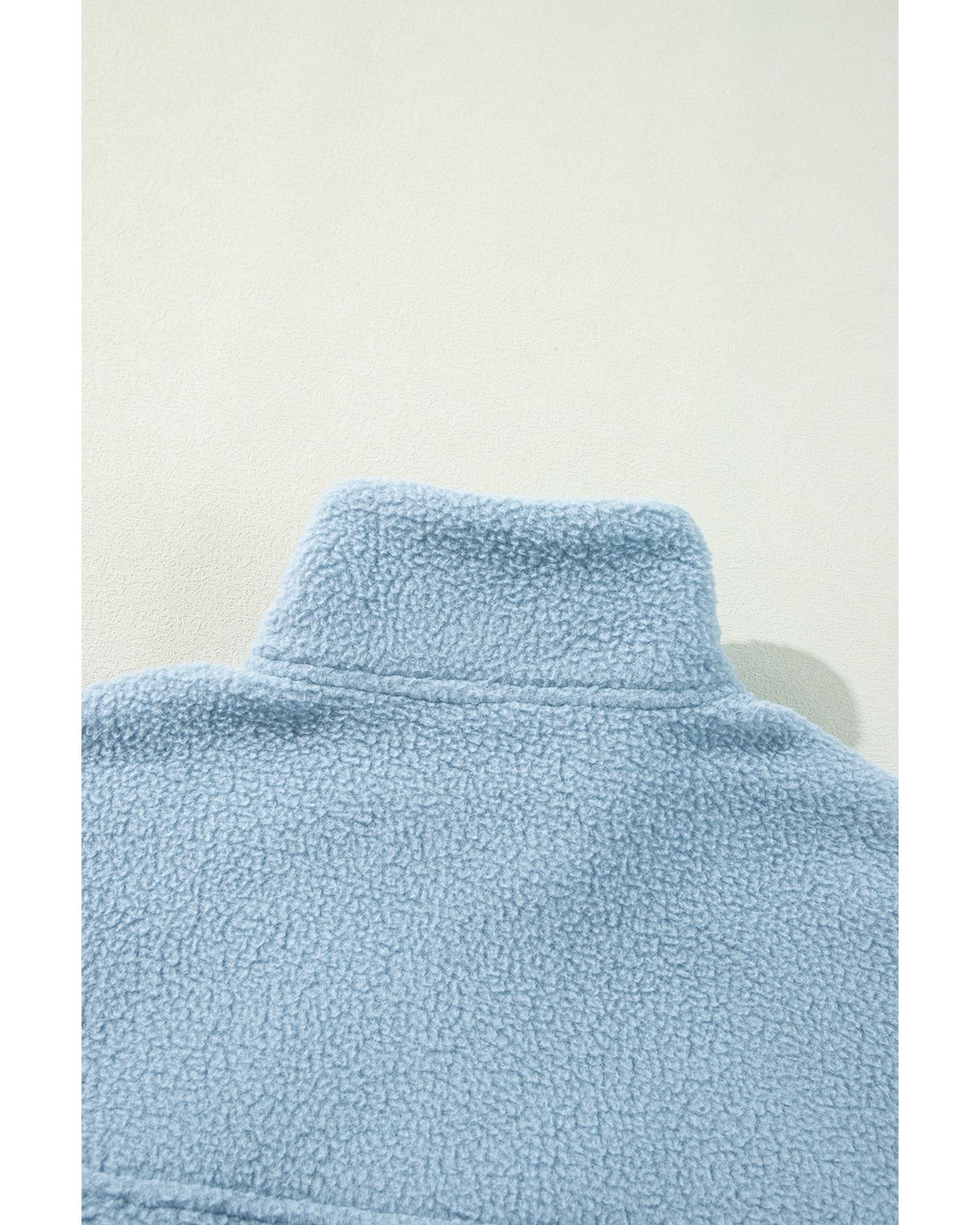 Myosotis Collared Zipper Drop Shoulder Fleece Sweatshirt - L 3
