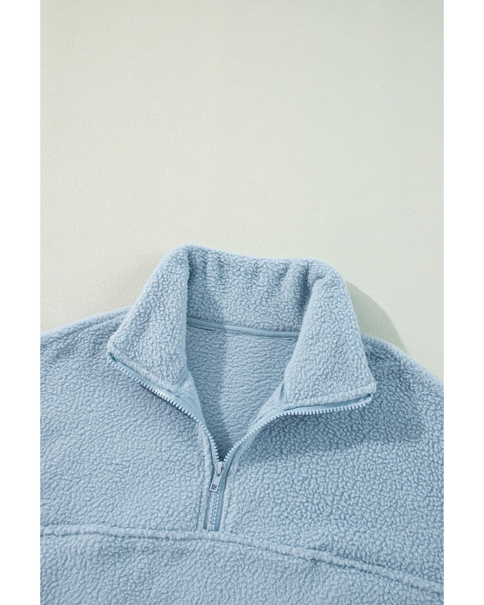 Myosotis Collared Zipper Drop Shoulder Fleece Sweatshirt - L 6
