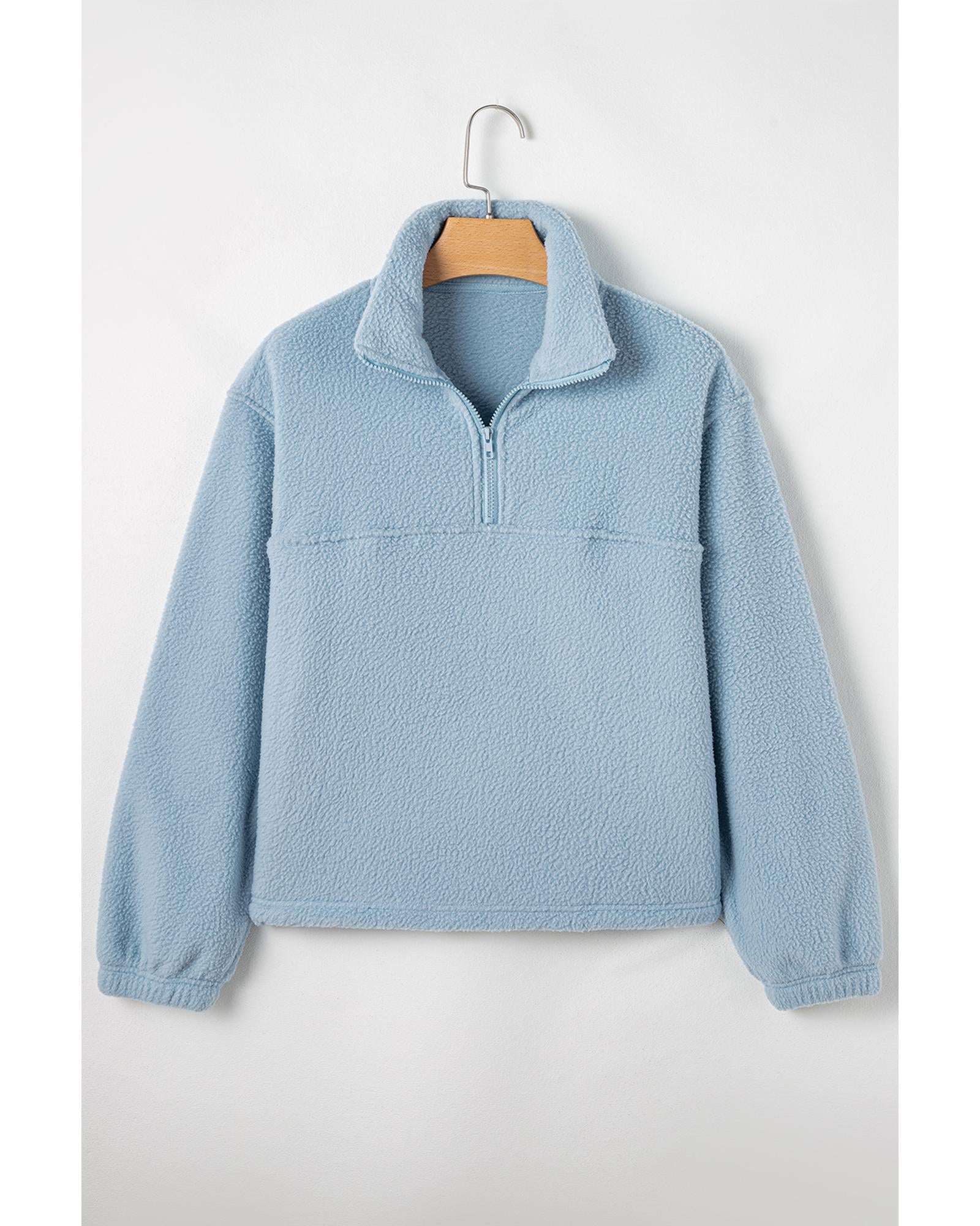 Myosotis Collared Zipper Drop Shoulder Fleece Sweatshirt - XL 7