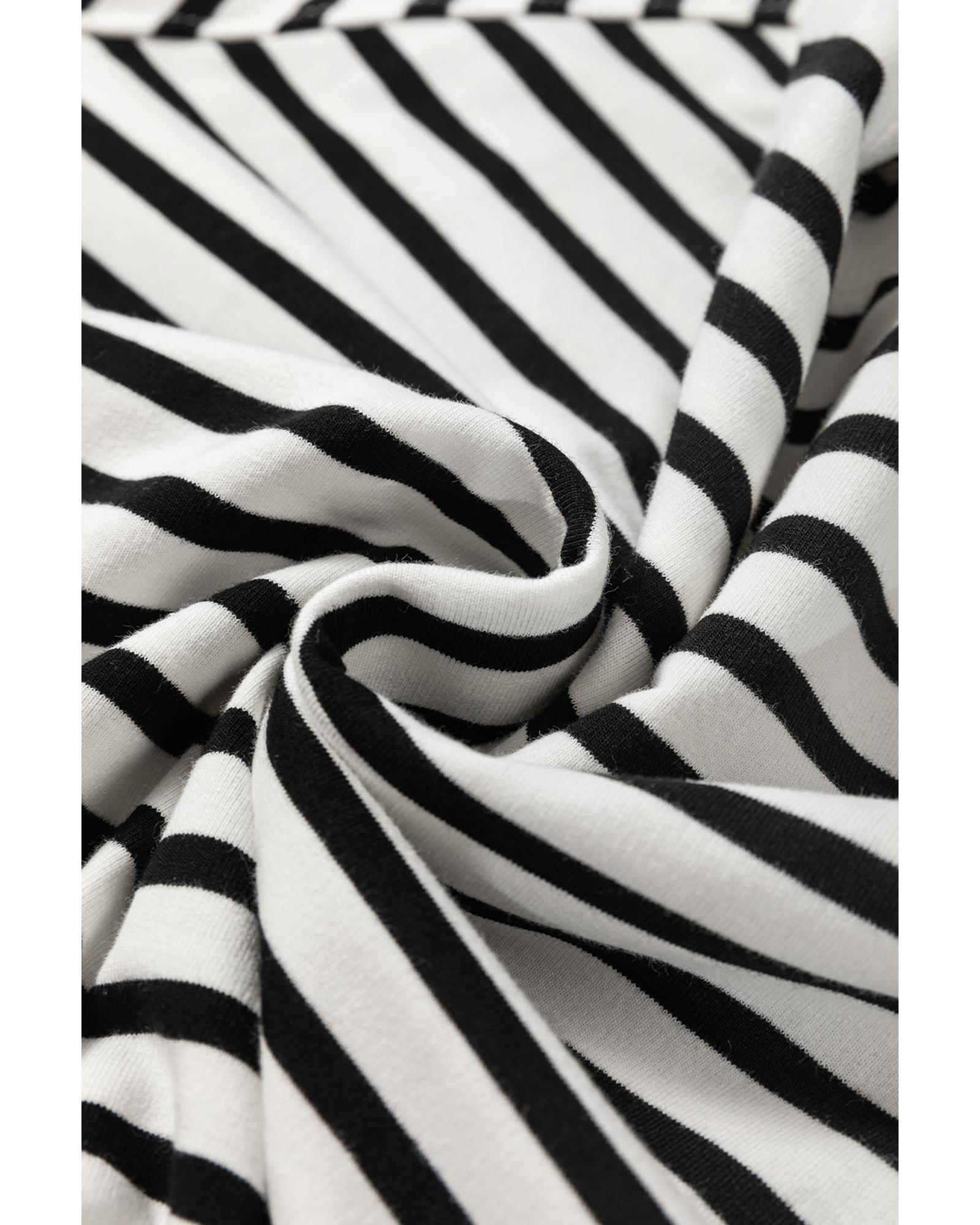 Black Stripe Raglan Sleeve Side Slits Loose Sweatshirt - L 6
