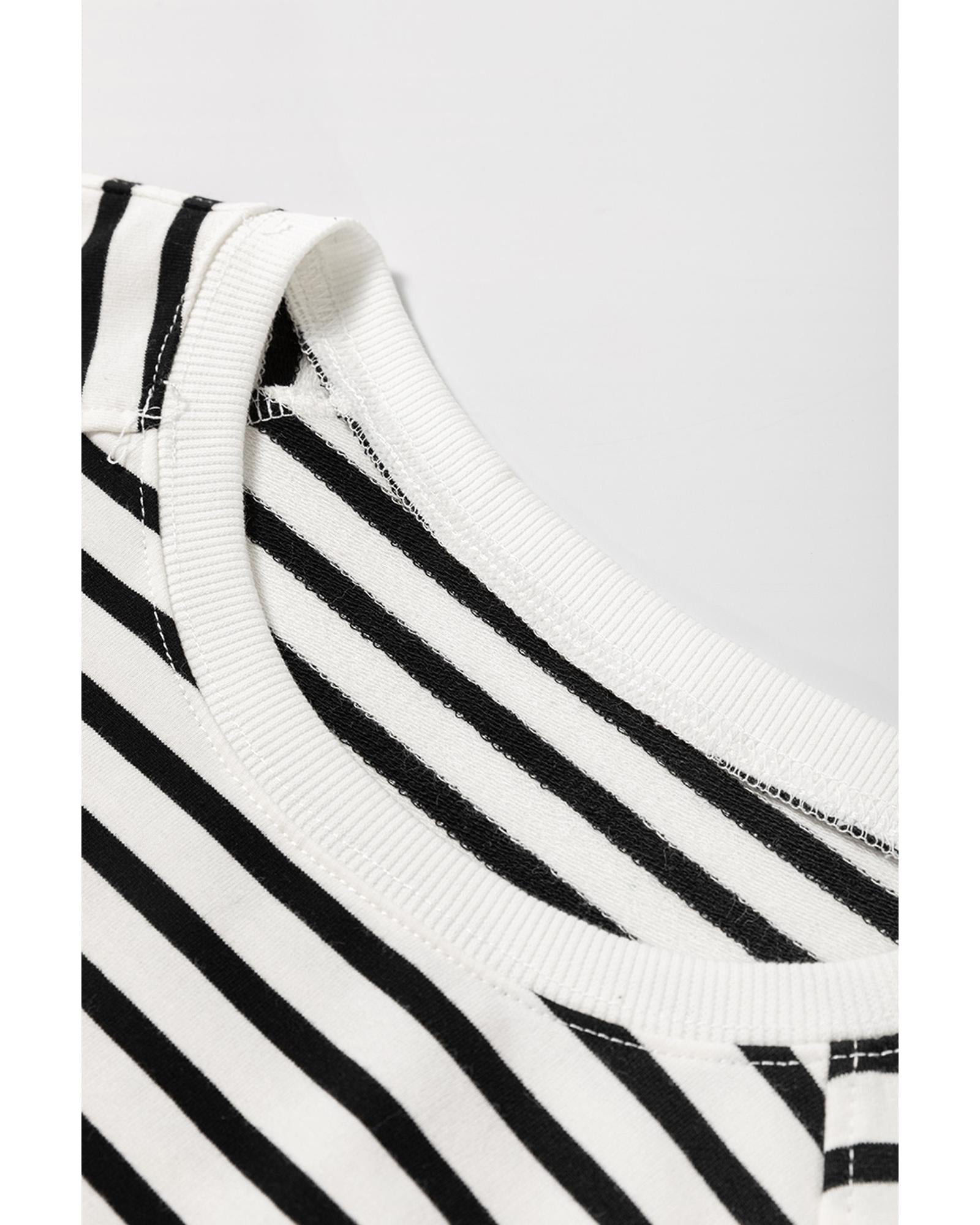 Black Stripe Raglan Sleeve Side Slits Loose Sweatshirt - L 8