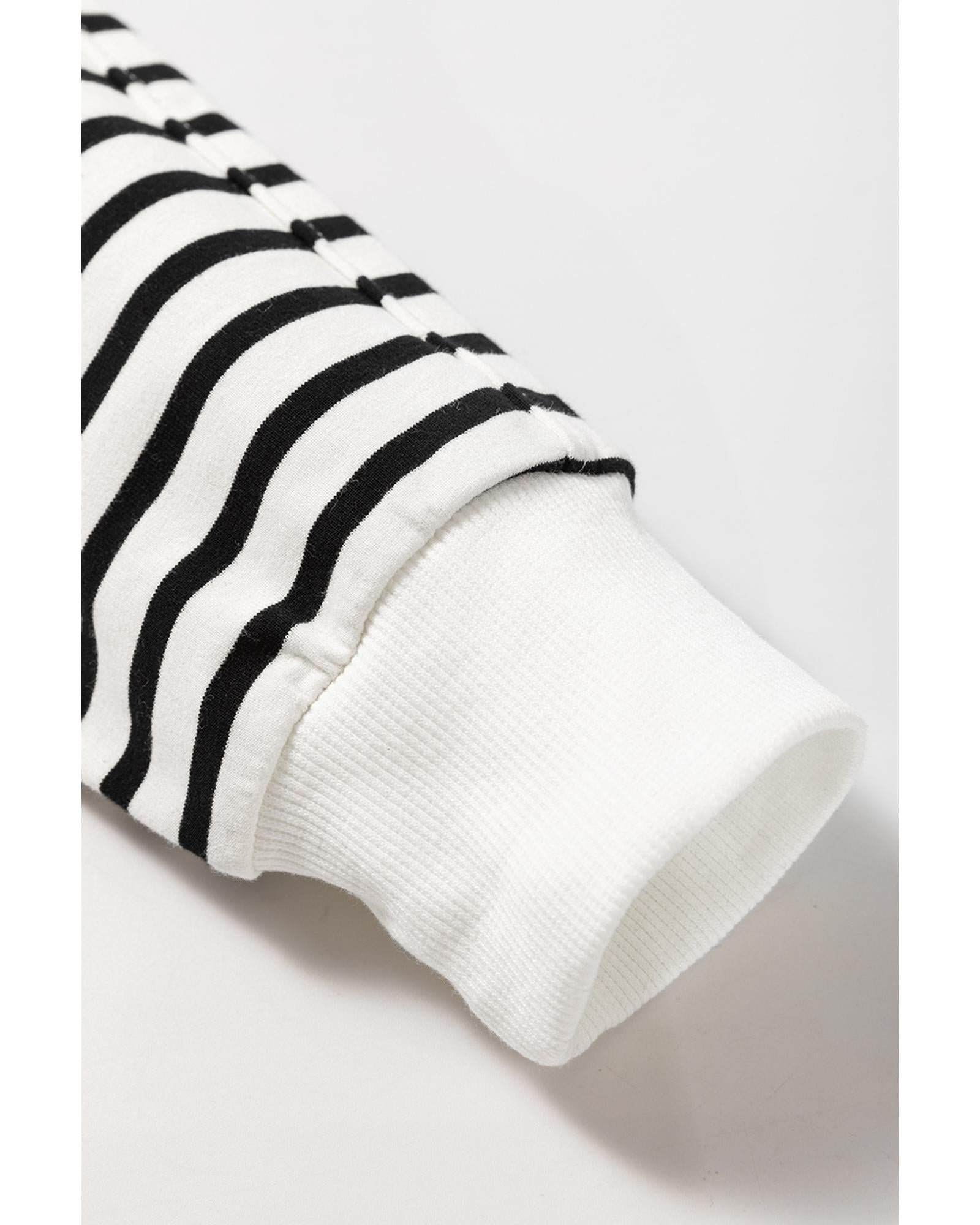 Black Stripe Raglan Sleeve Side Slits Loose Sweatshirt - M 3