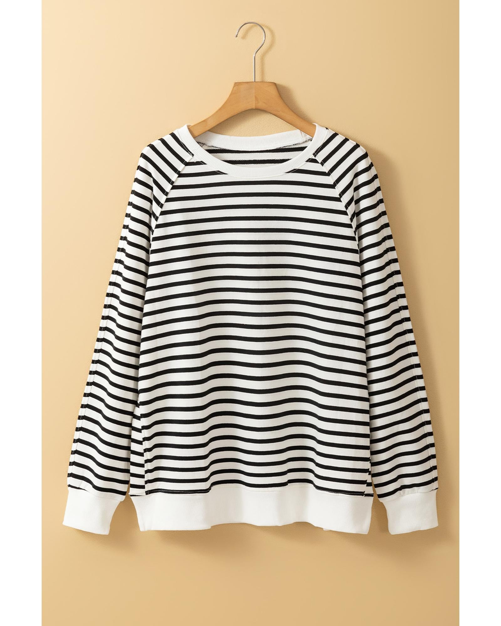 Black Stripe Raglan Sleeve Side Slits Loose Sweatshirt - M 7