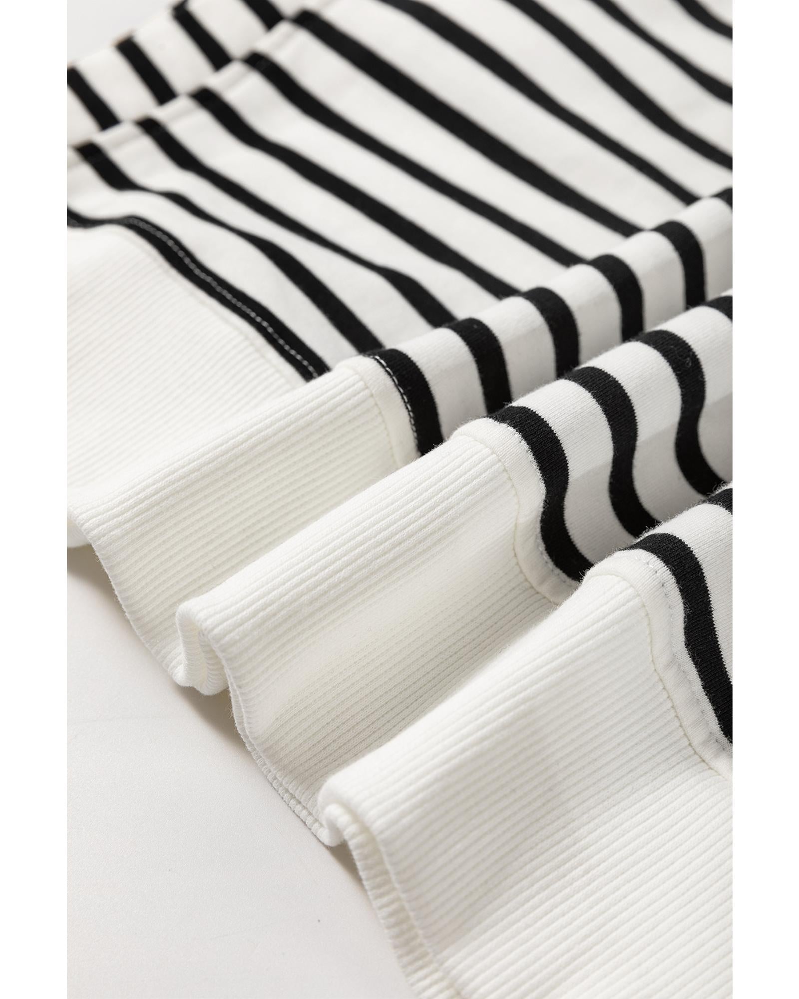 Black Stripe Raglan Sleeve Side Slits Loose Sweatshirt - XL