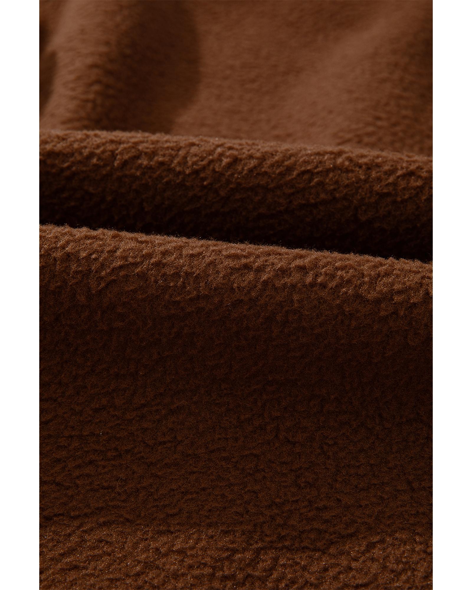 Brown Half Zip Fleece Pullover Sweatshirt - M 3