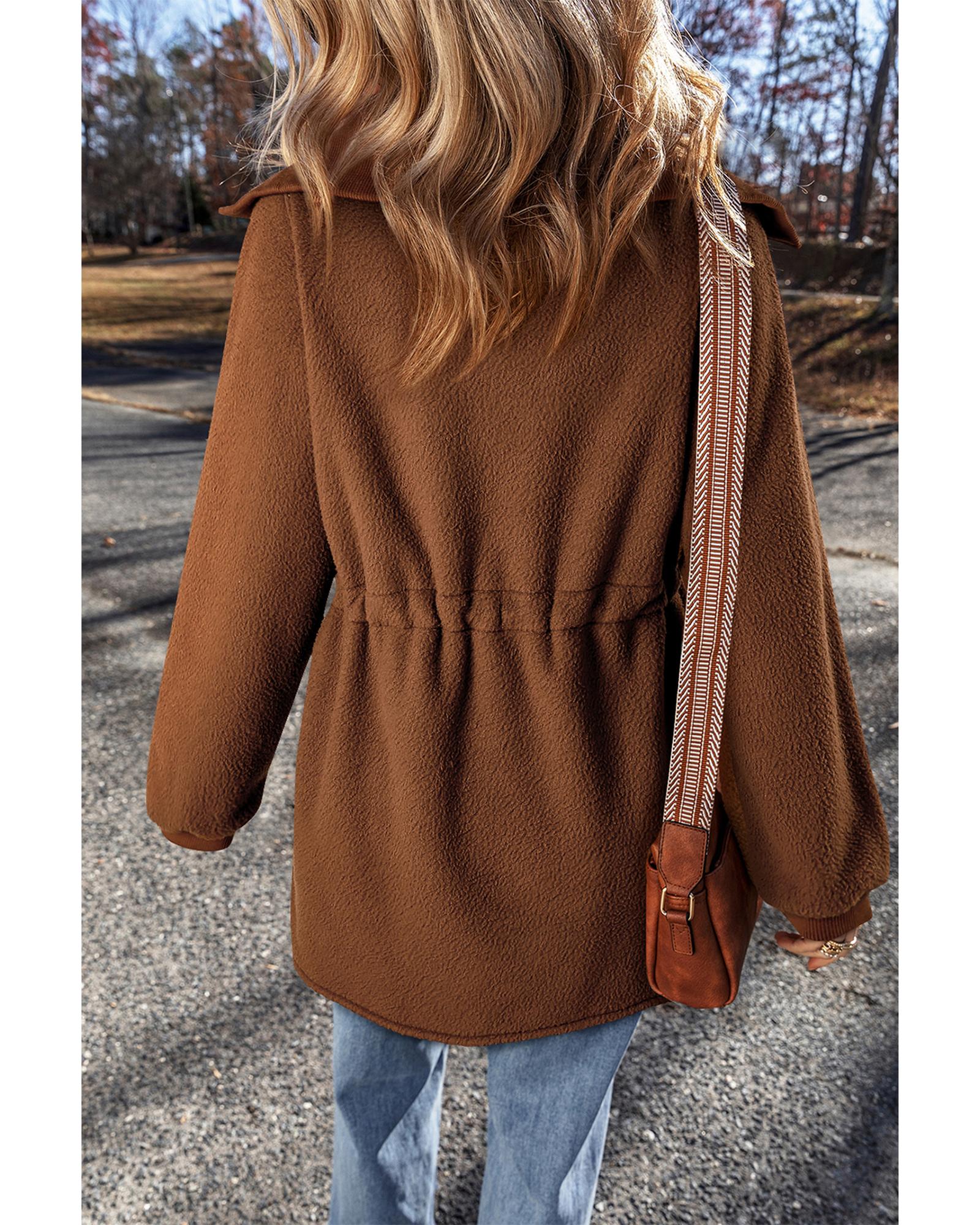 Brown Half Zip Fleece Pullover Sweatshirt - M 4
