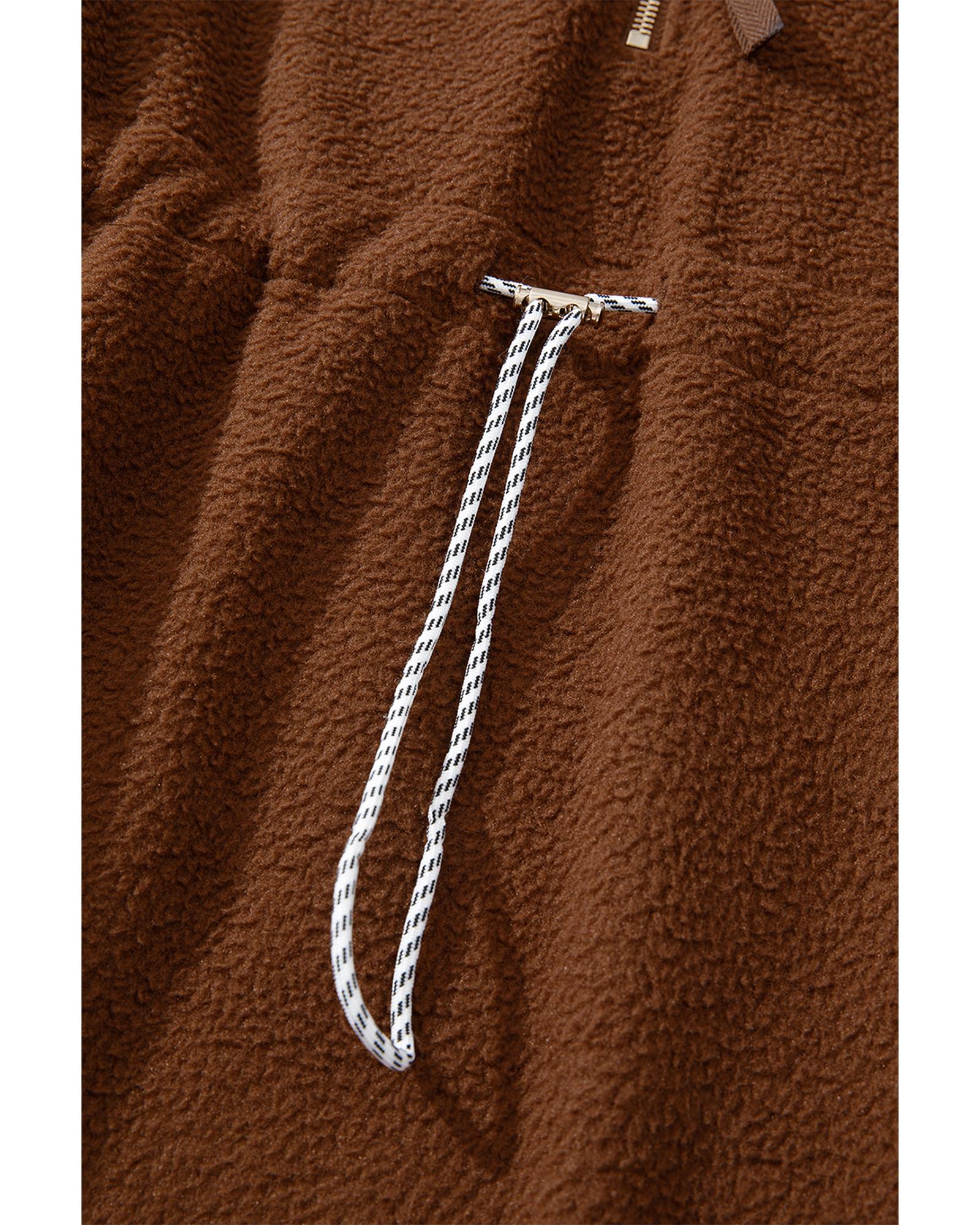 Brown Half Zip Fleece Pullover Sweatshirt - M 5