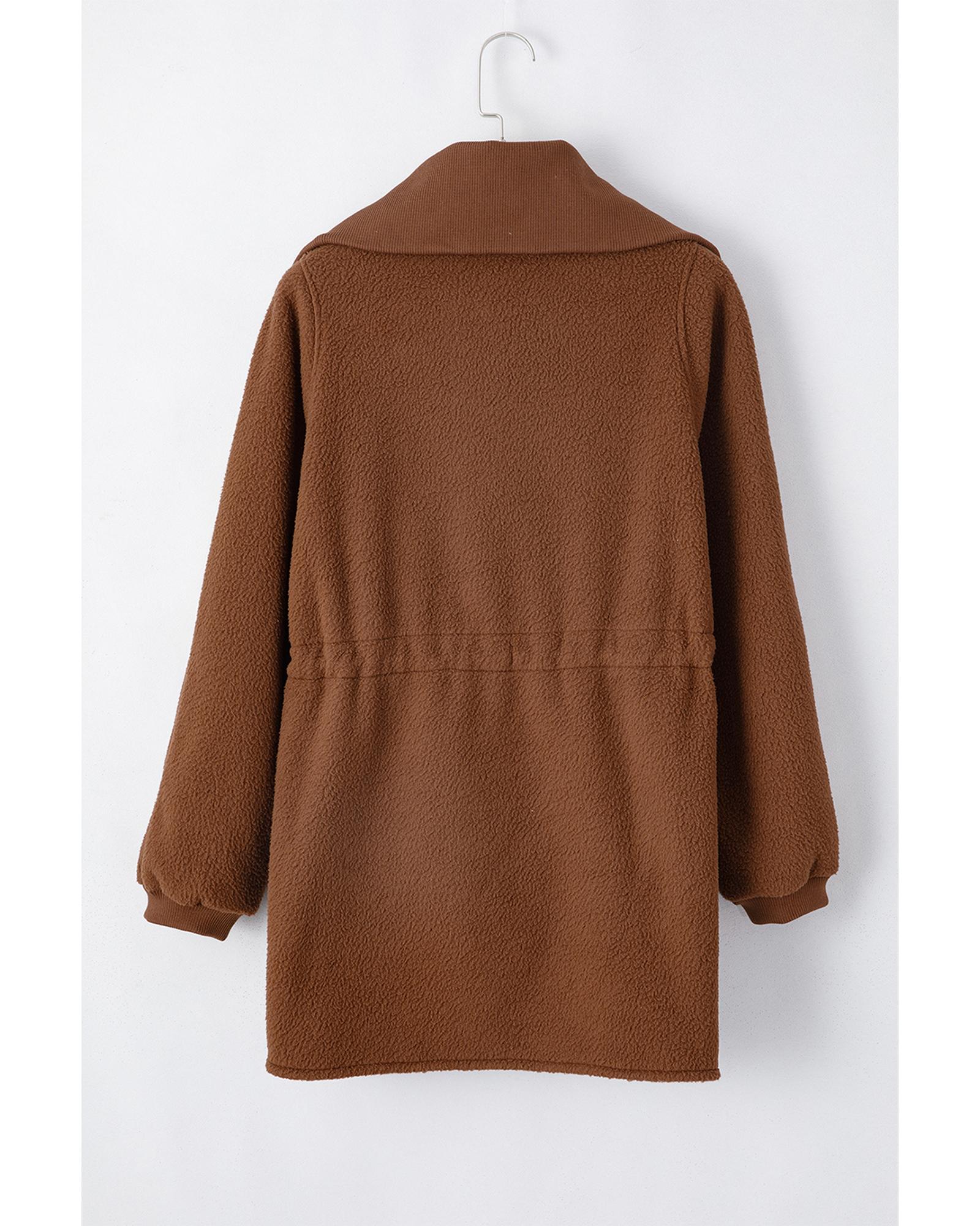 Brown Half Zip Fleece Pullover Sweatshirt - M 7