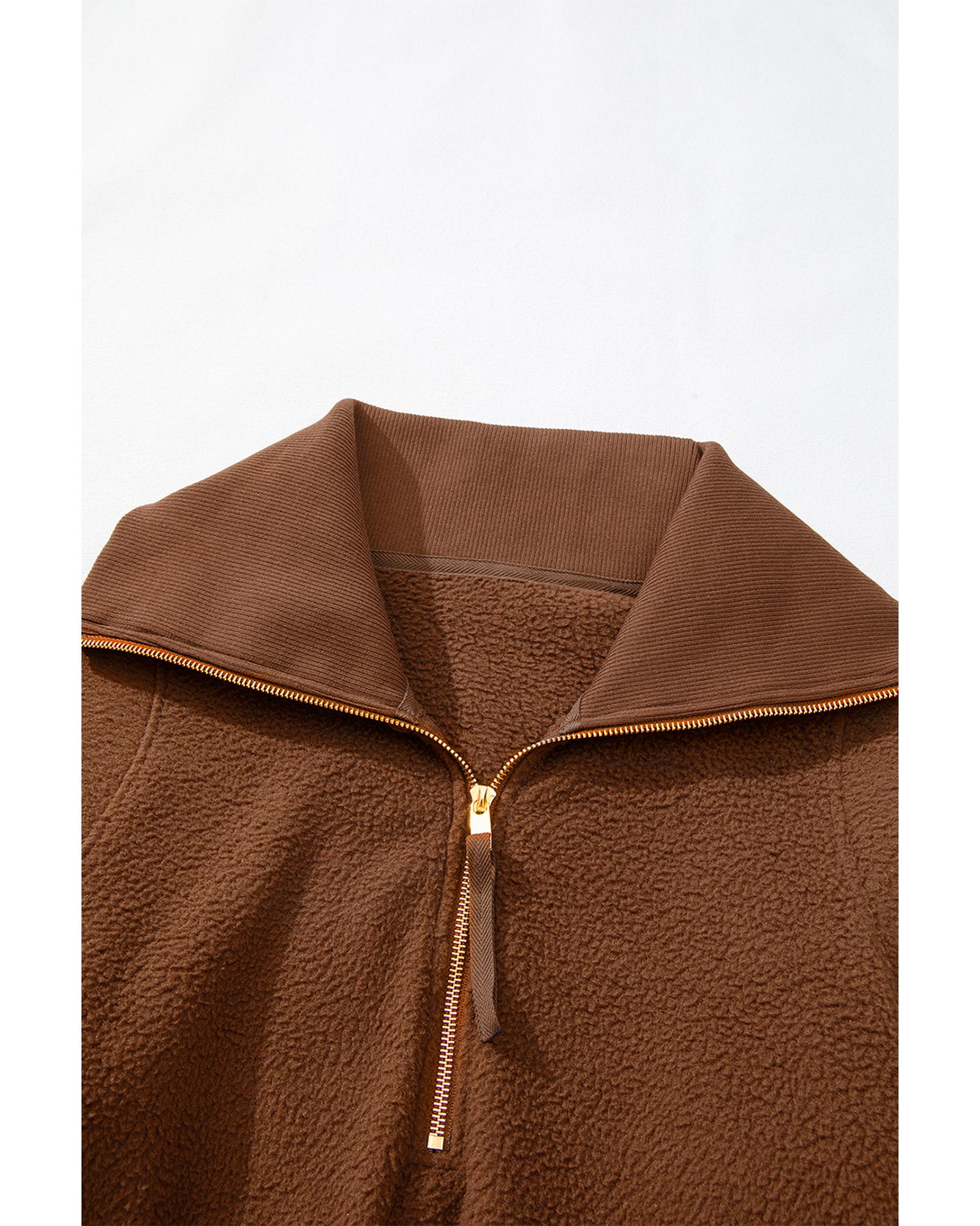 Brown Half Zip Fleece Pullover Sweatshirt - M 8