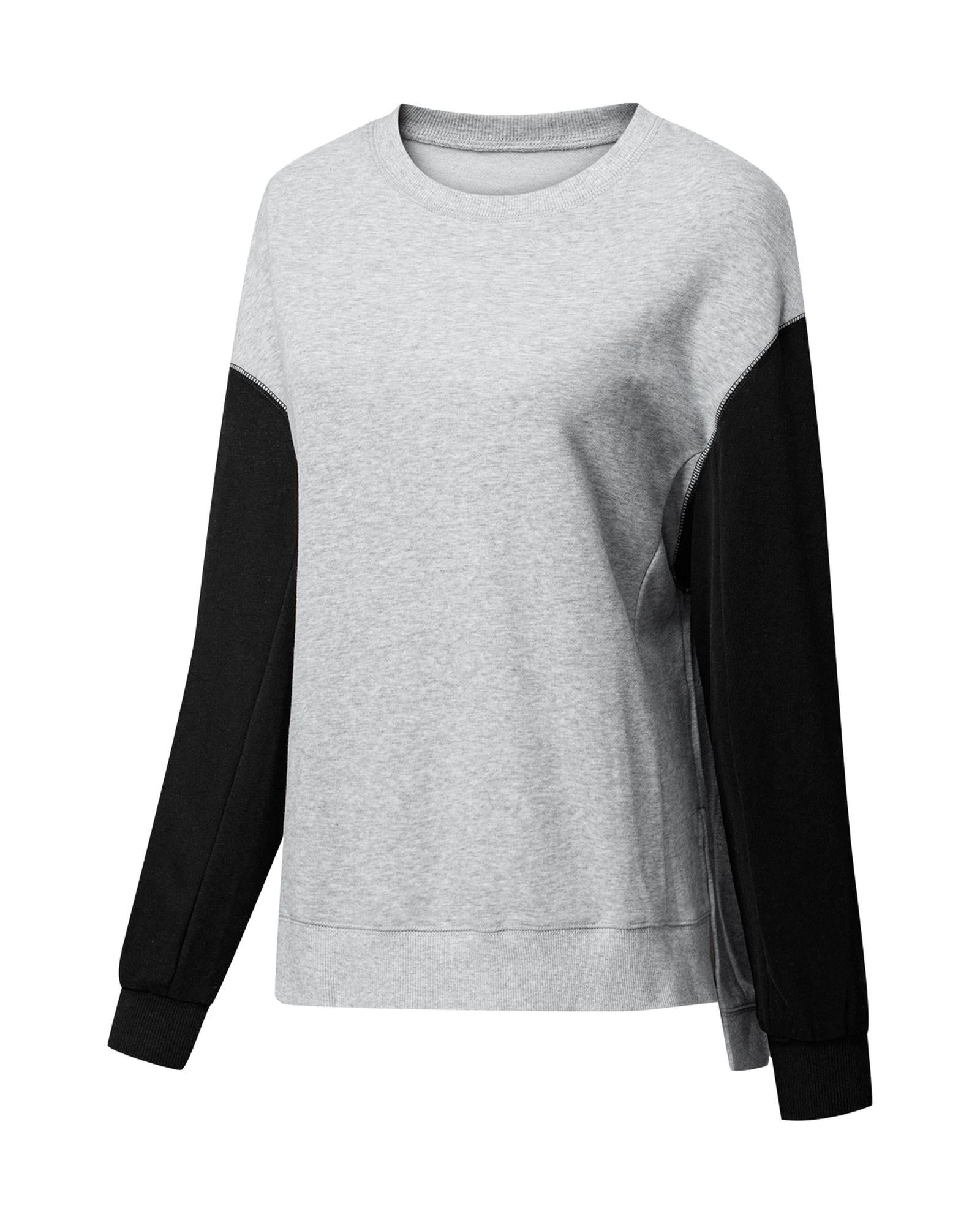 Gray Two Tone Patchwork Drop Shoulder Pullover Sweatshirt - 2XL