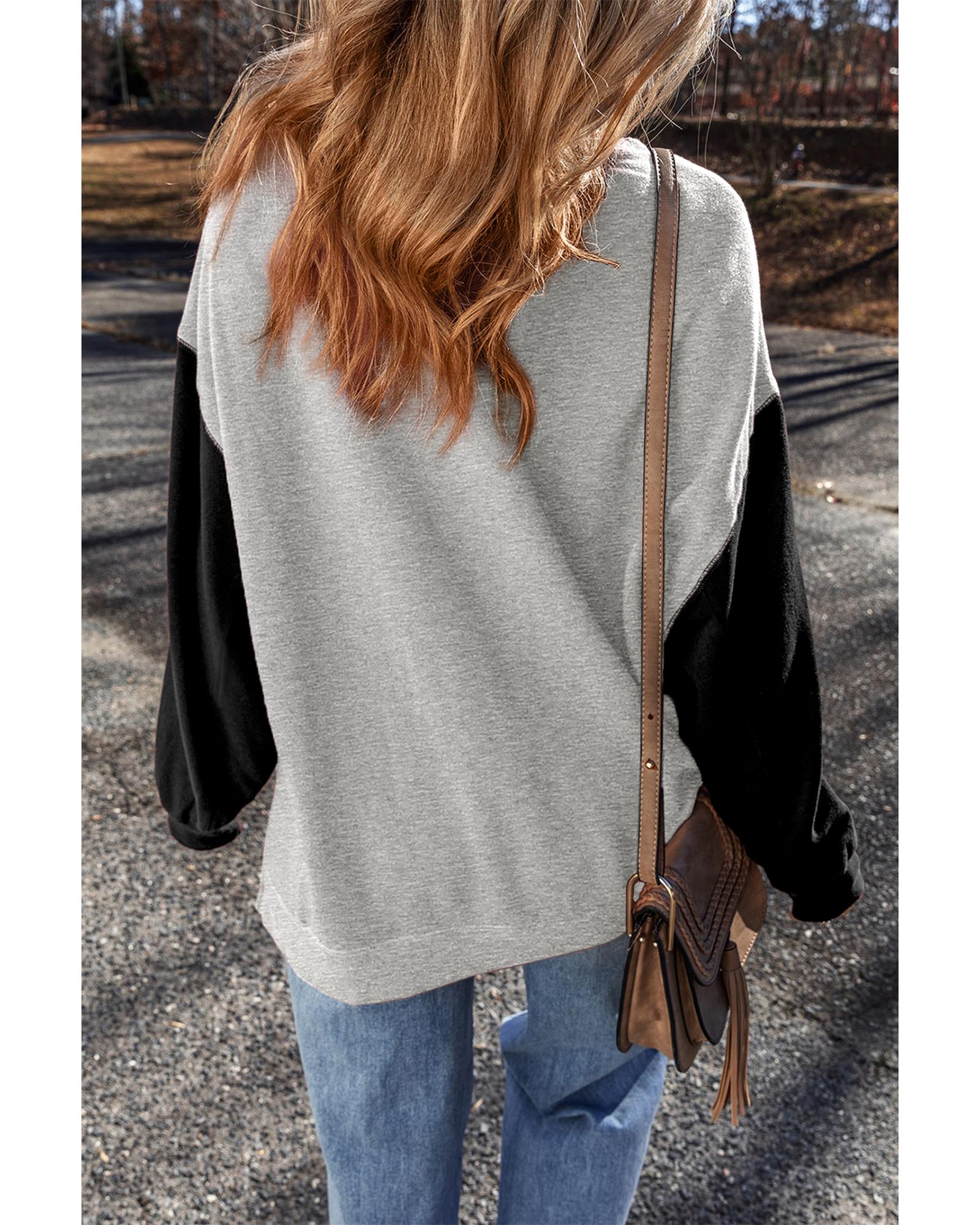 Gray Two Tone Patchwork Drop Shoulder Pullover Sweatshirt - M 4