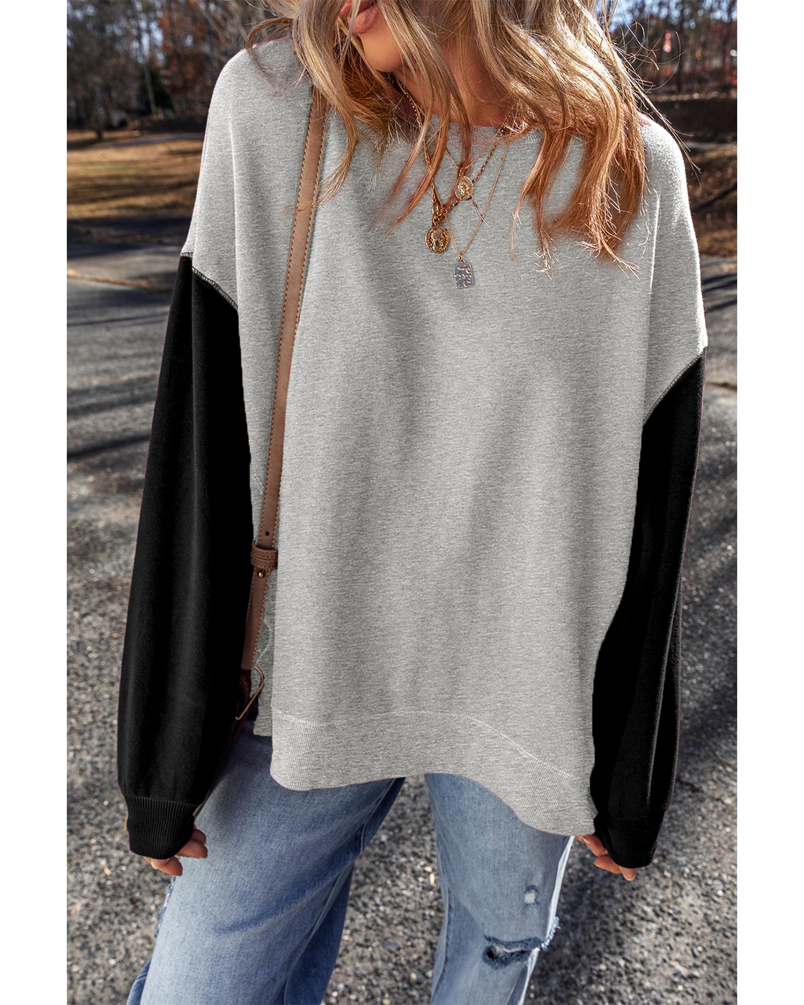 Gray Two Tone Patchwork Drop Shoulder Pullover Sweatshirt - M 5