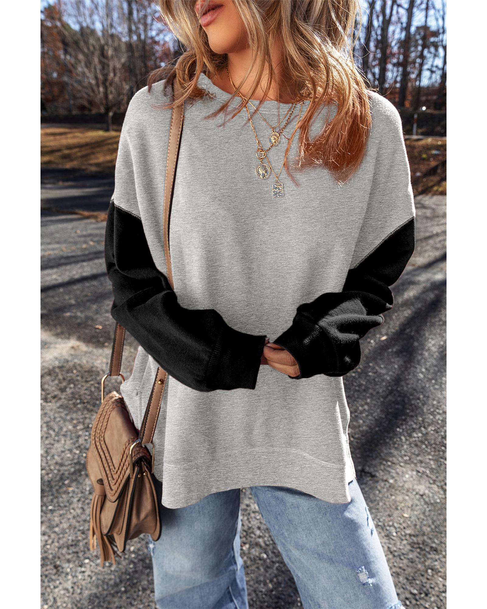 Gray Two Tone Patchwork Drop Shoulder Pullover Sweatshirt - M 7