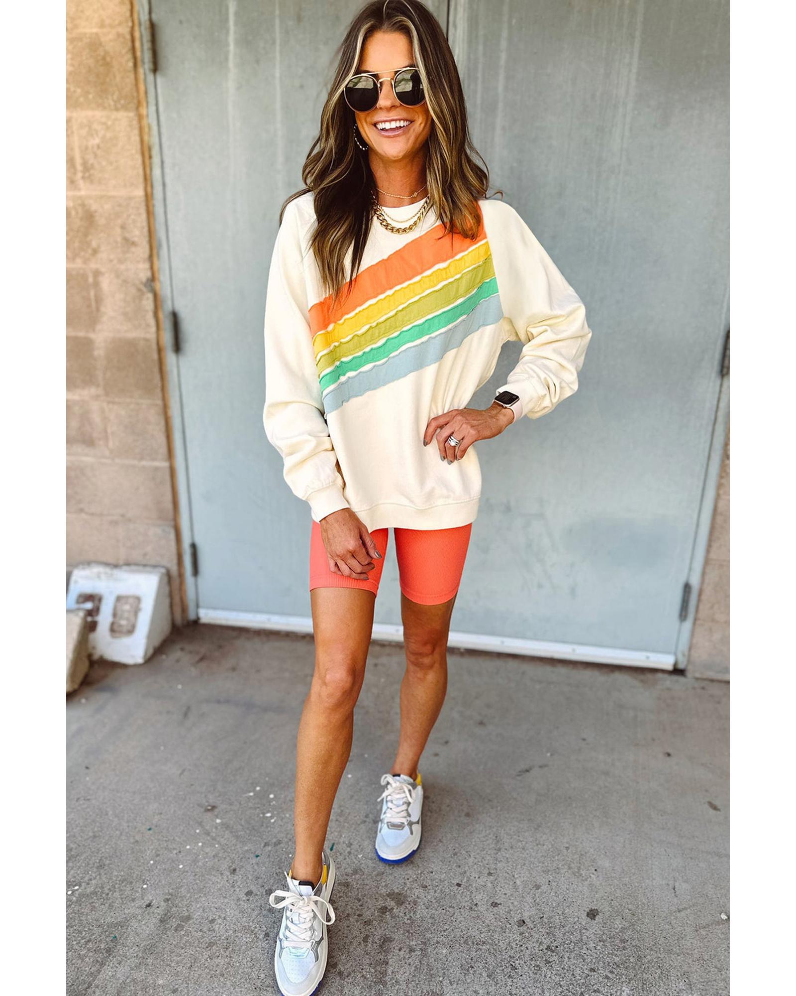 Apricot Rainbow Colorblock Striped Pullover Sweatshirt - S