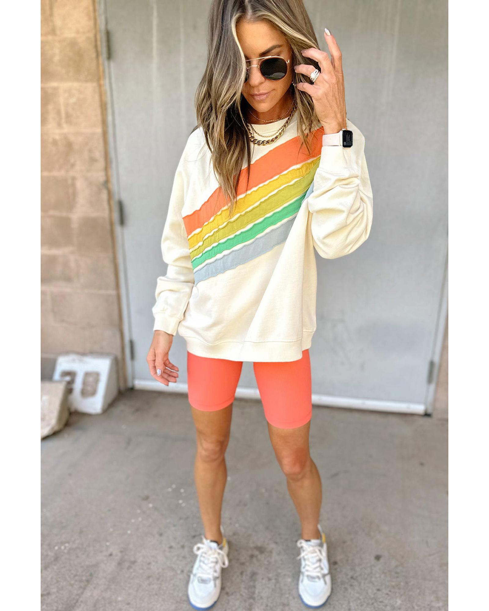 Apricot Rainbow Colorblock Striped Pullover Sweatshirt - XL 4