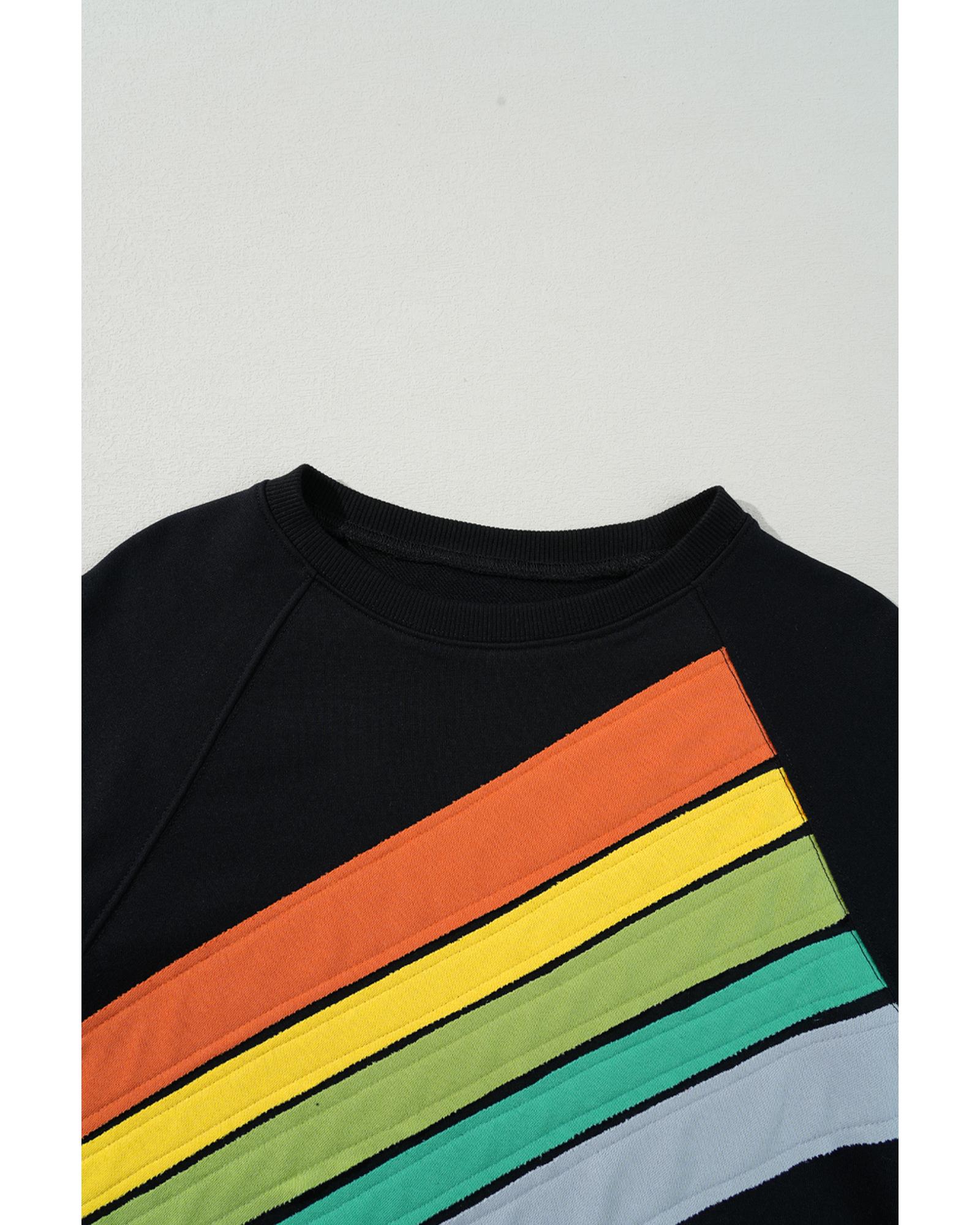 Black Rainbow Colorblock Striped Pullover Sweatshirt - S 8